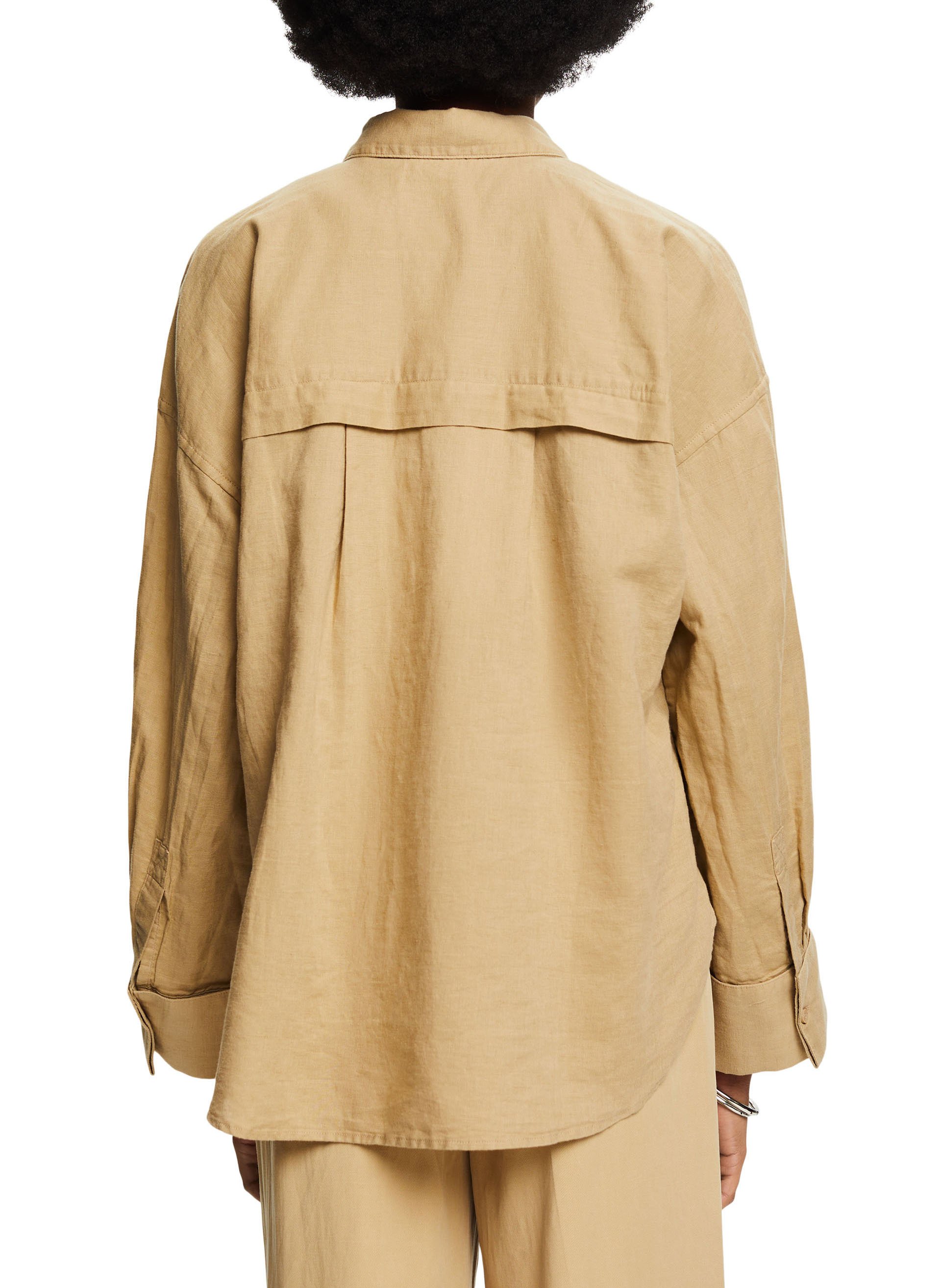 Chemise col classique en lin mélangé coton ESPRIT Beige