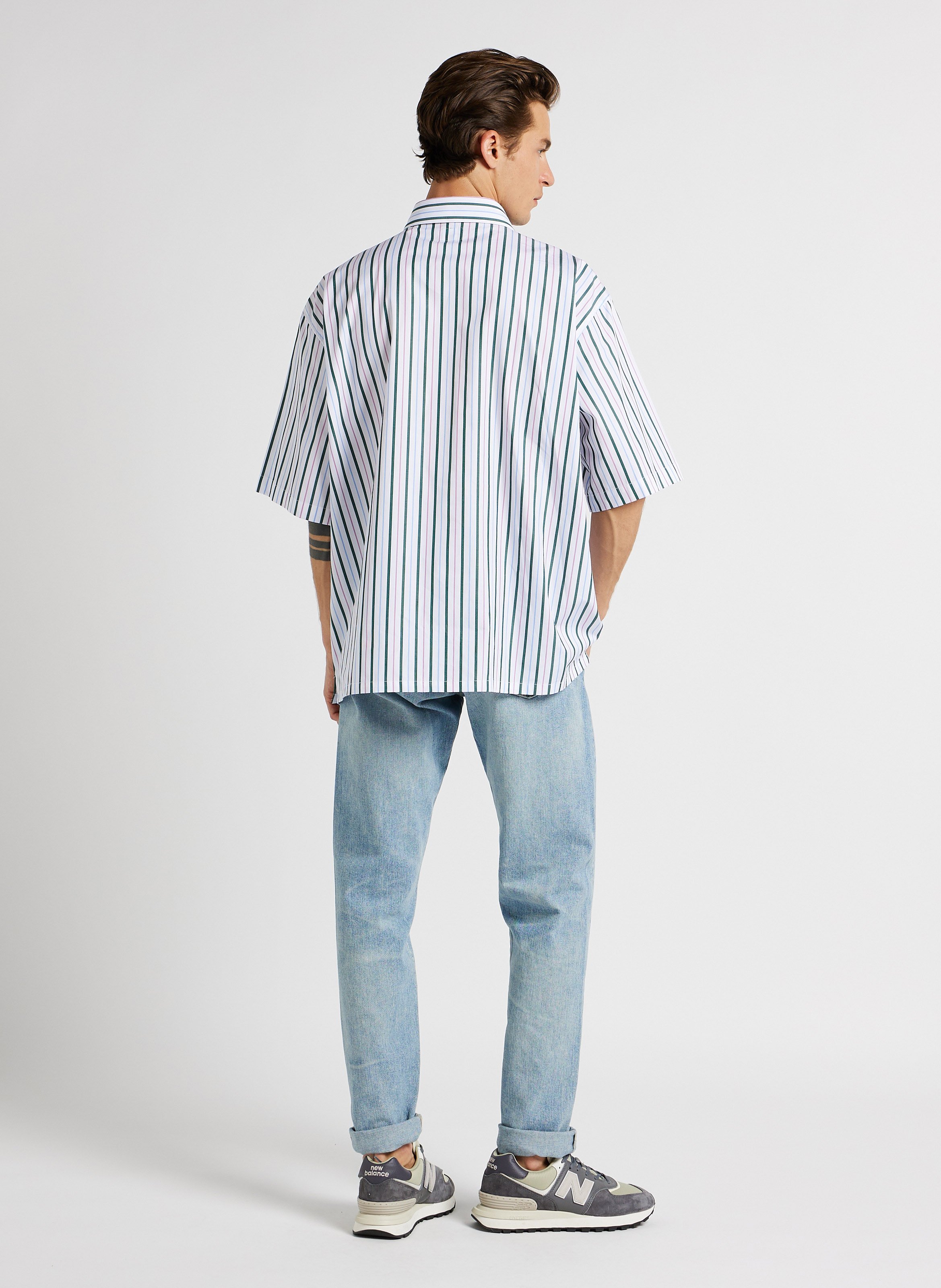 Oversize striped cotton shirt with classic collar EDWIN Multicolored