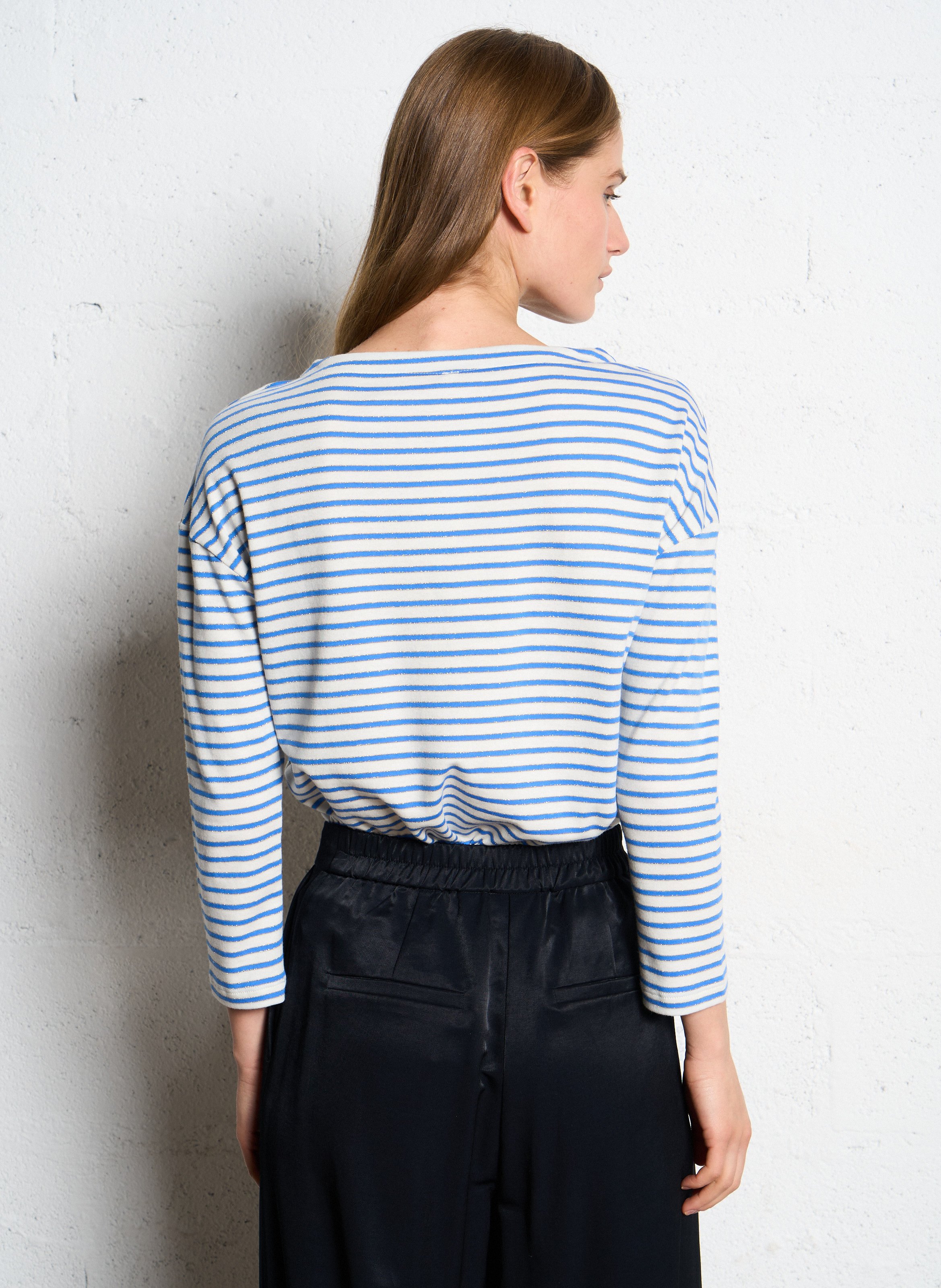 Striped top in blended cotton I CODE Blue