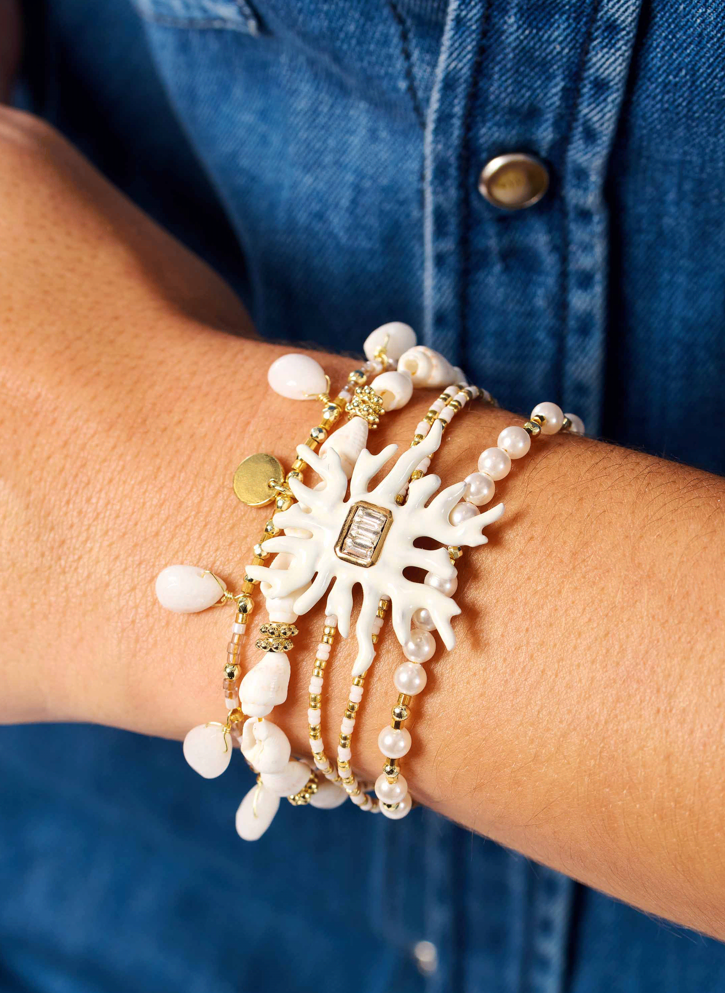 Multilink cuff bracelet with magnetic clasp HIPANEMA White