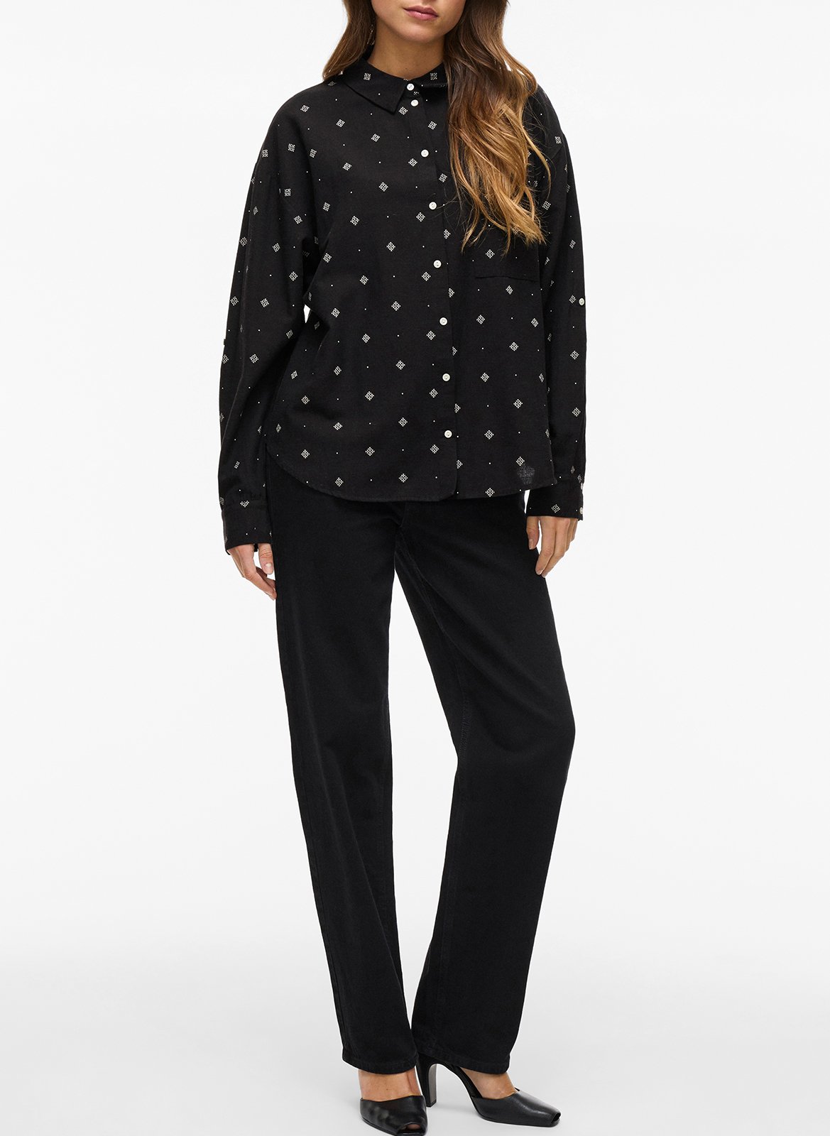 Chemise boutonnée à motifs VILA Noir