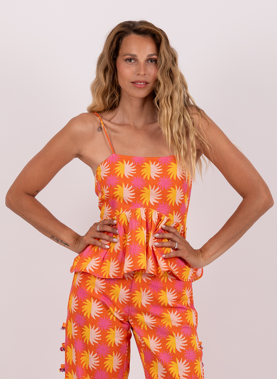 Top bretelles imprimé à volants SUNDRESS Orange