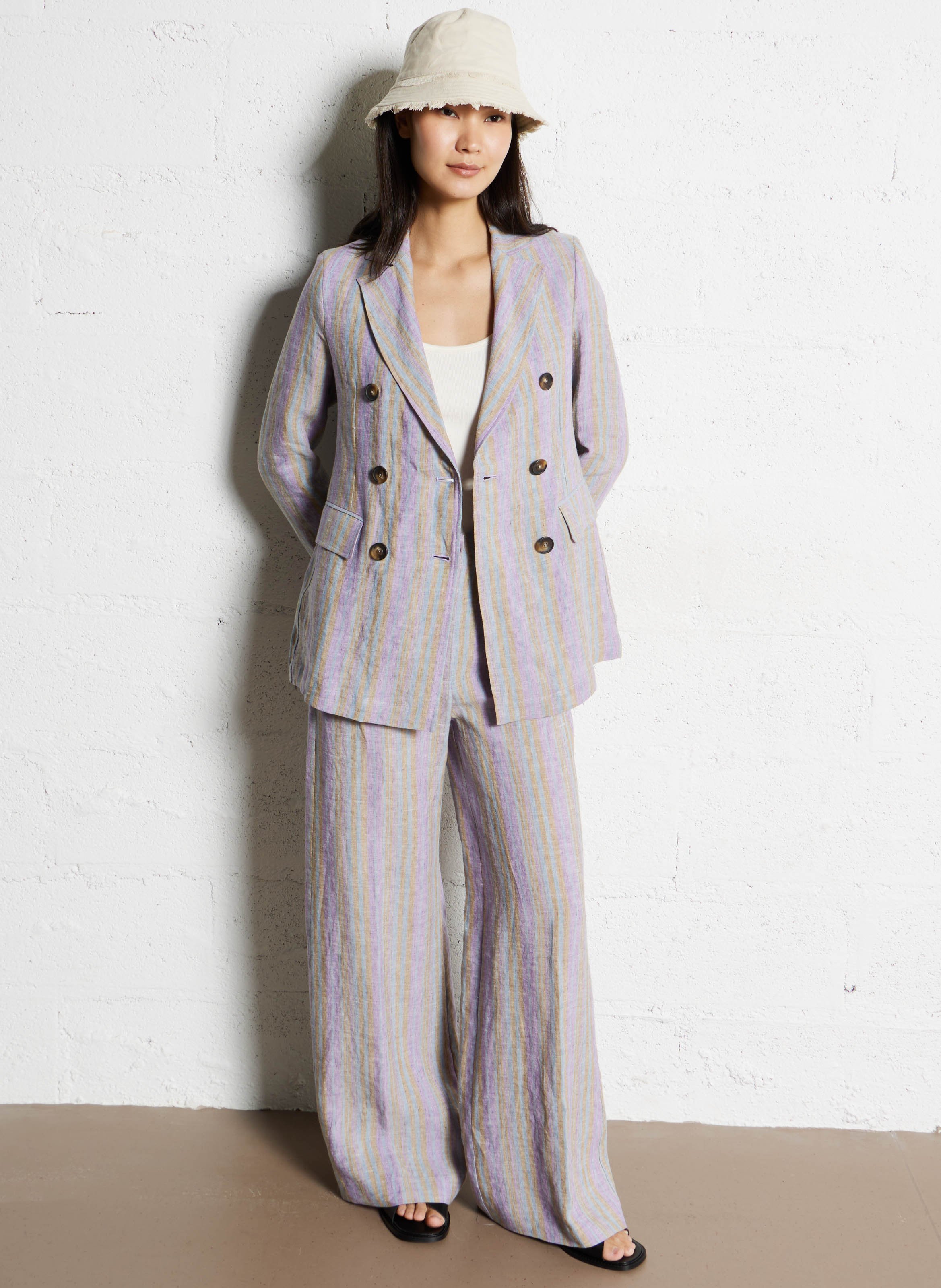 Blazer droit en lin rayé DIEGA Bleu