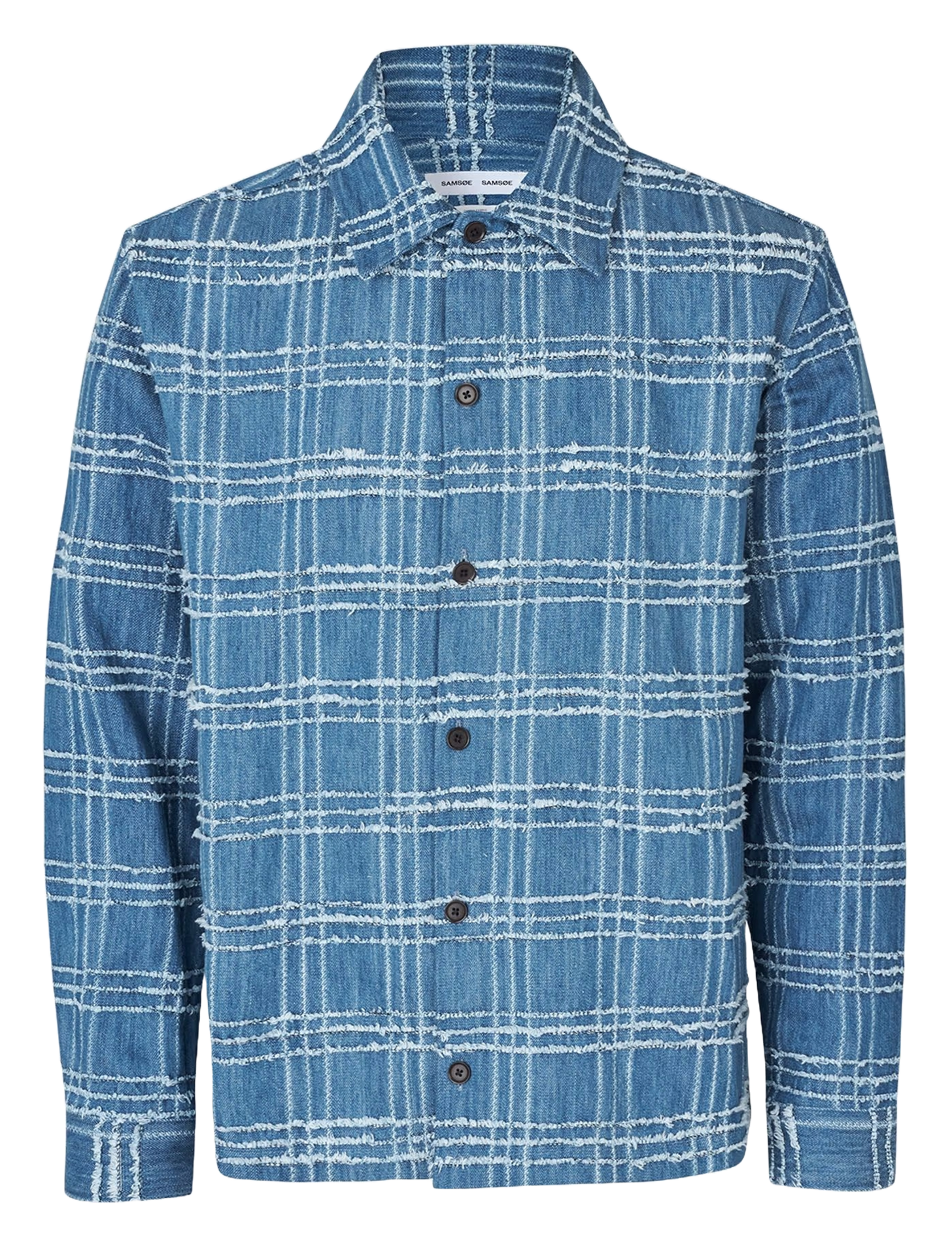 Veste col chemise à carreaux en jean Bleu