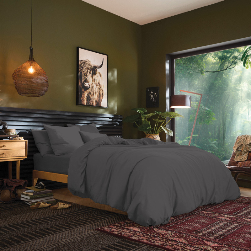 Housse de couette 140 x 200 cm "prémium" pour lit 1 place COTON PUR Gris