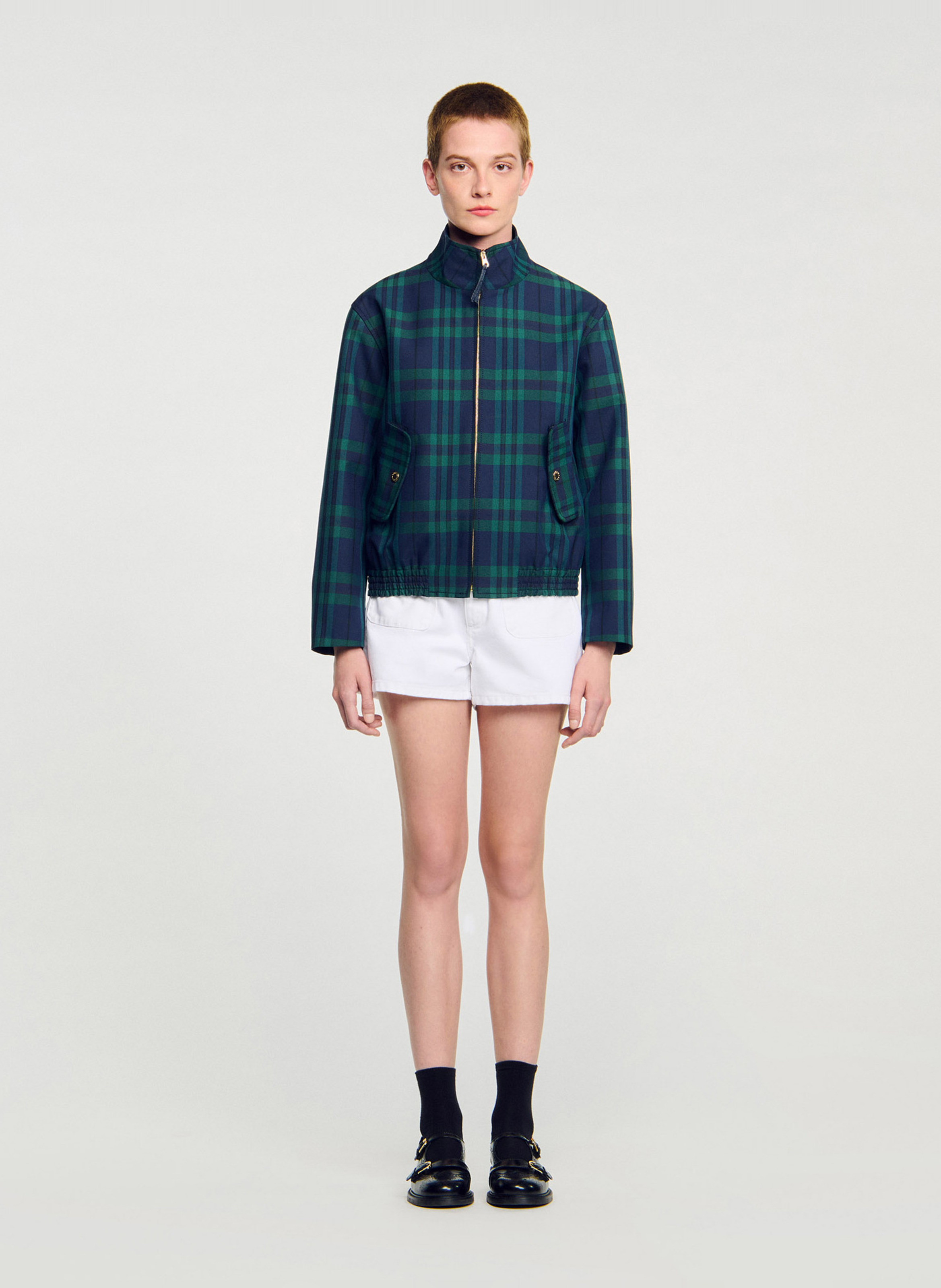 High-neck checkered jacket SANDRO Green