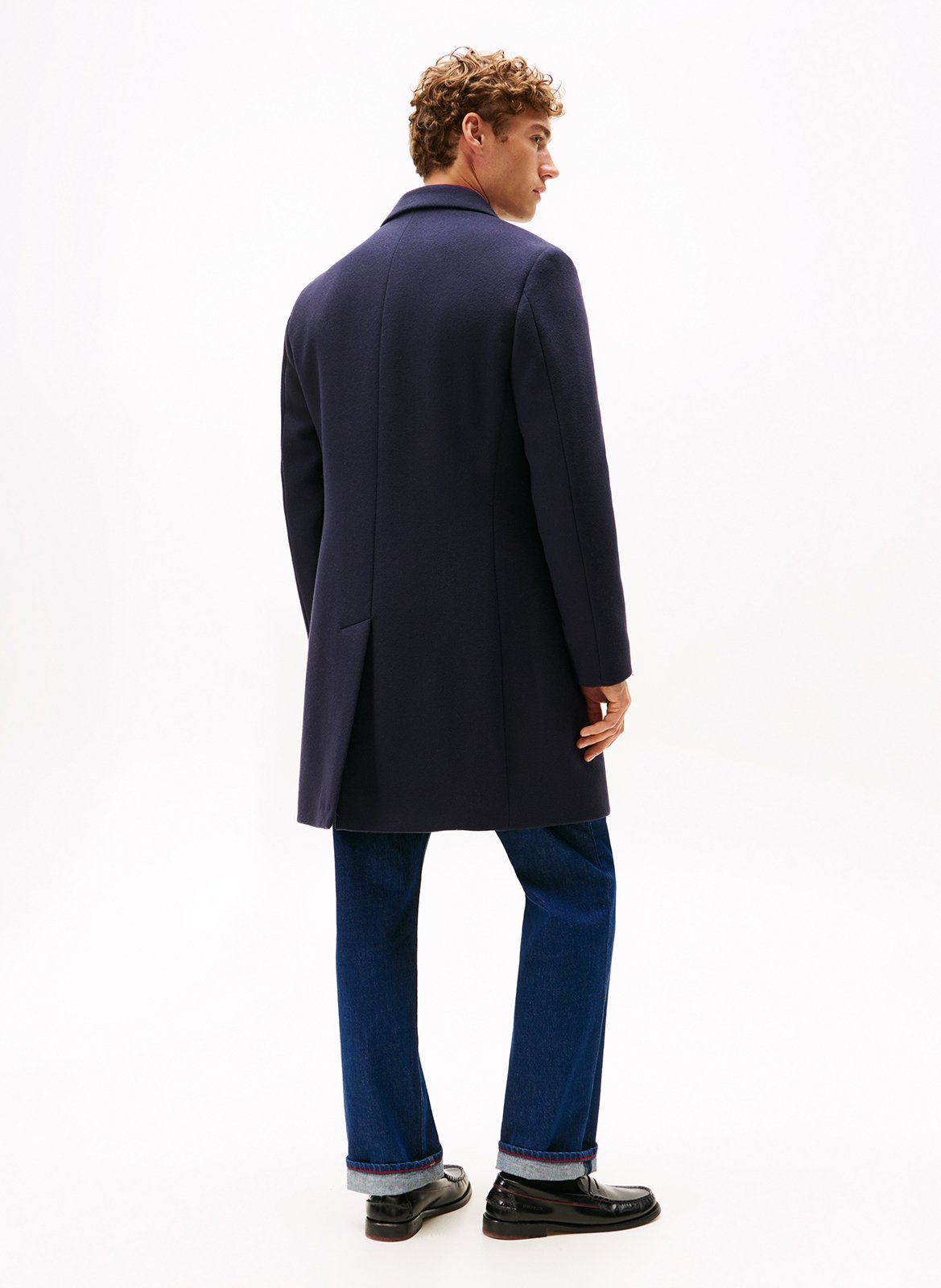 Manteau col tailleur en laine mélangée TOMMY HILFIGER Bleu