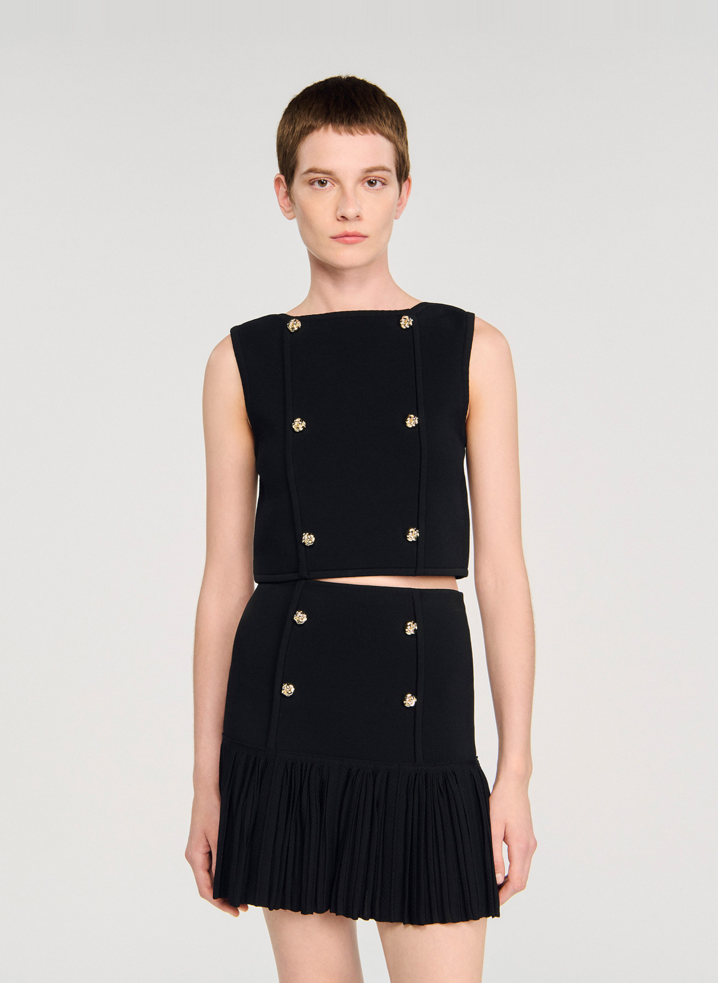 Pull col bateau en maille SANDRO Noir