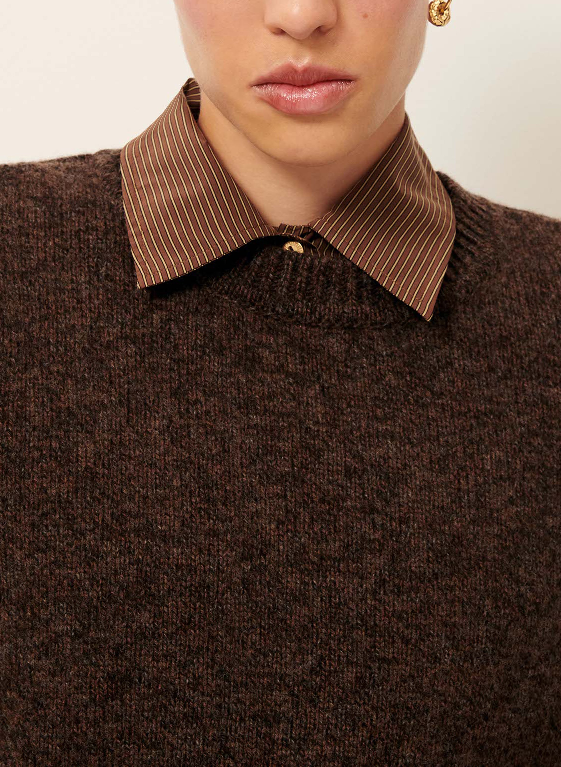 Pull droit col rond en laine mérinos SESSUN Gris