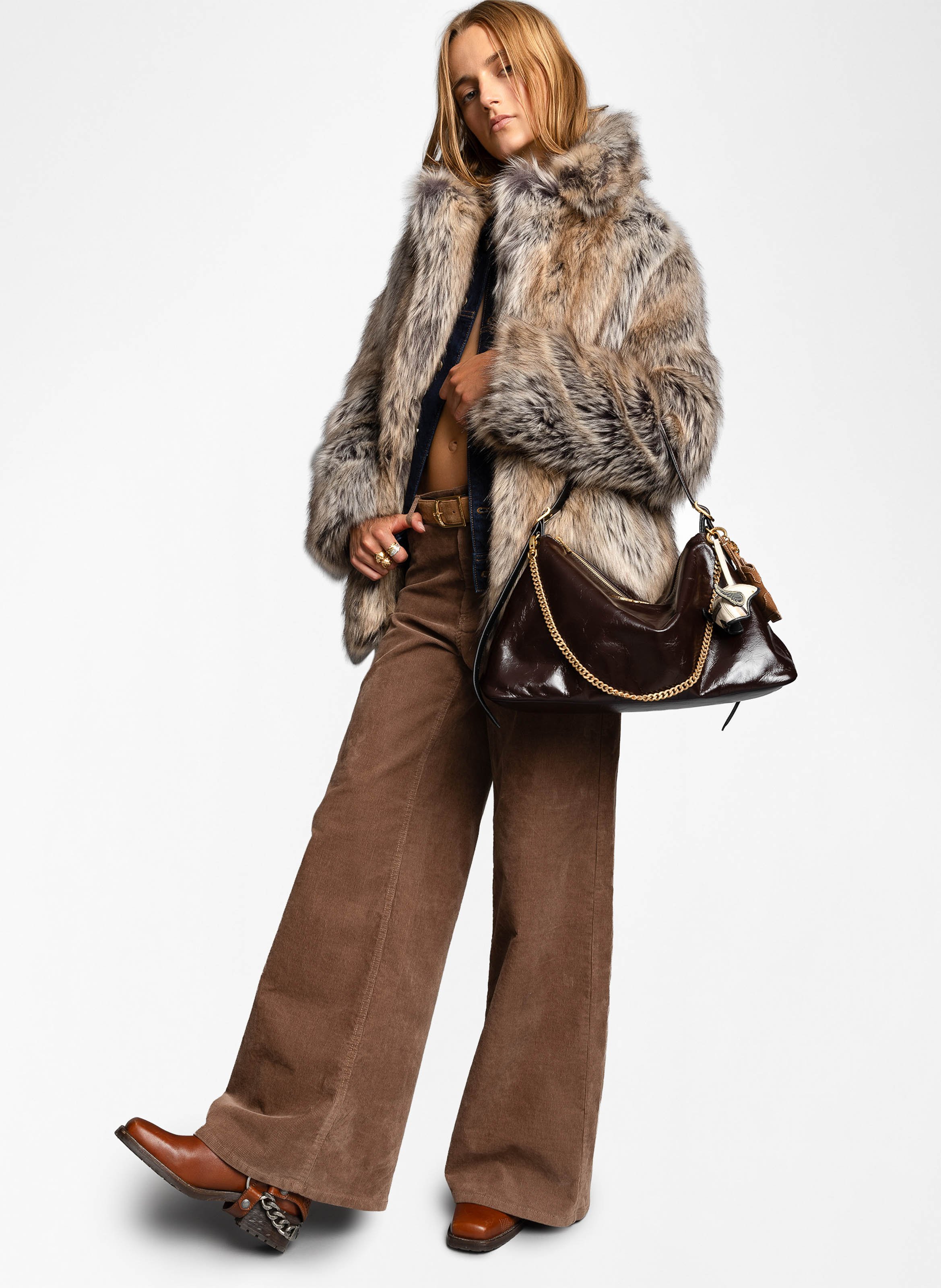 Schoudertas van verouderd leer ZADIG&VOLTAIRE Bruin