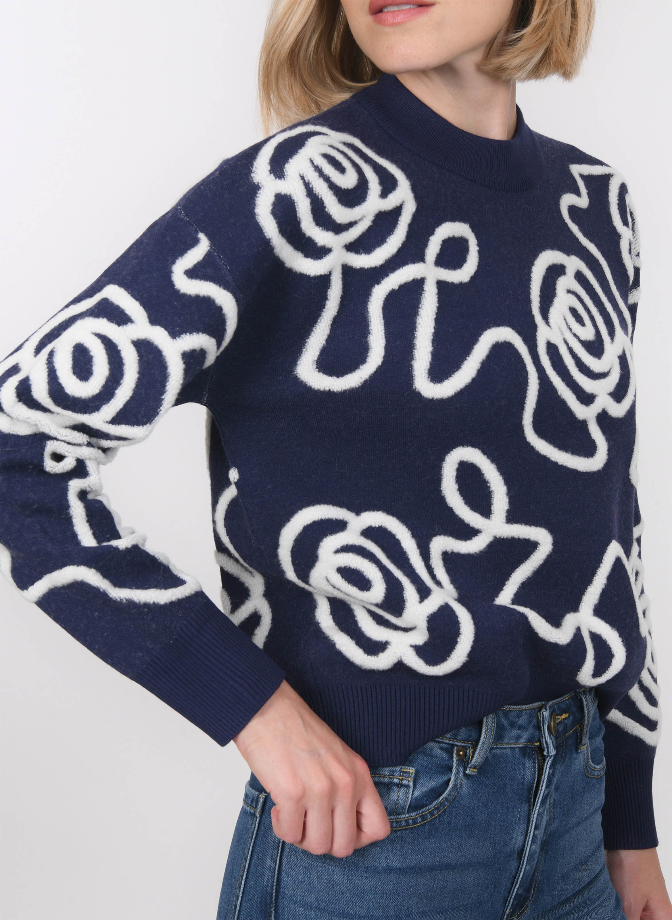 Gerade geschnittener Rundhalspullover aus Strick KOOKAI Blau