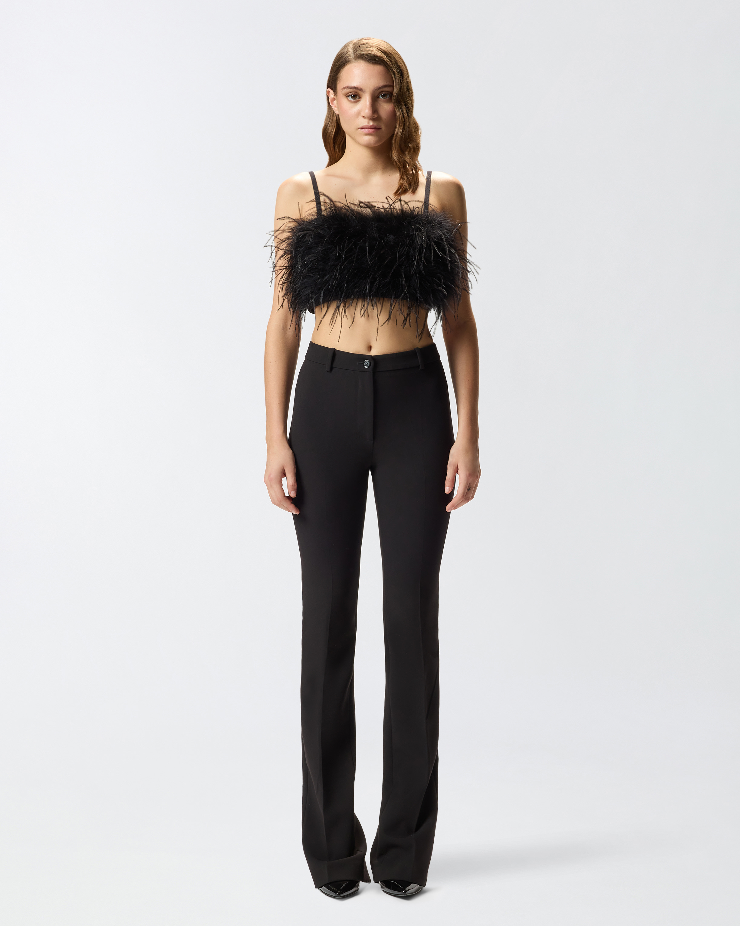 Crop top with feathers PINKO Black