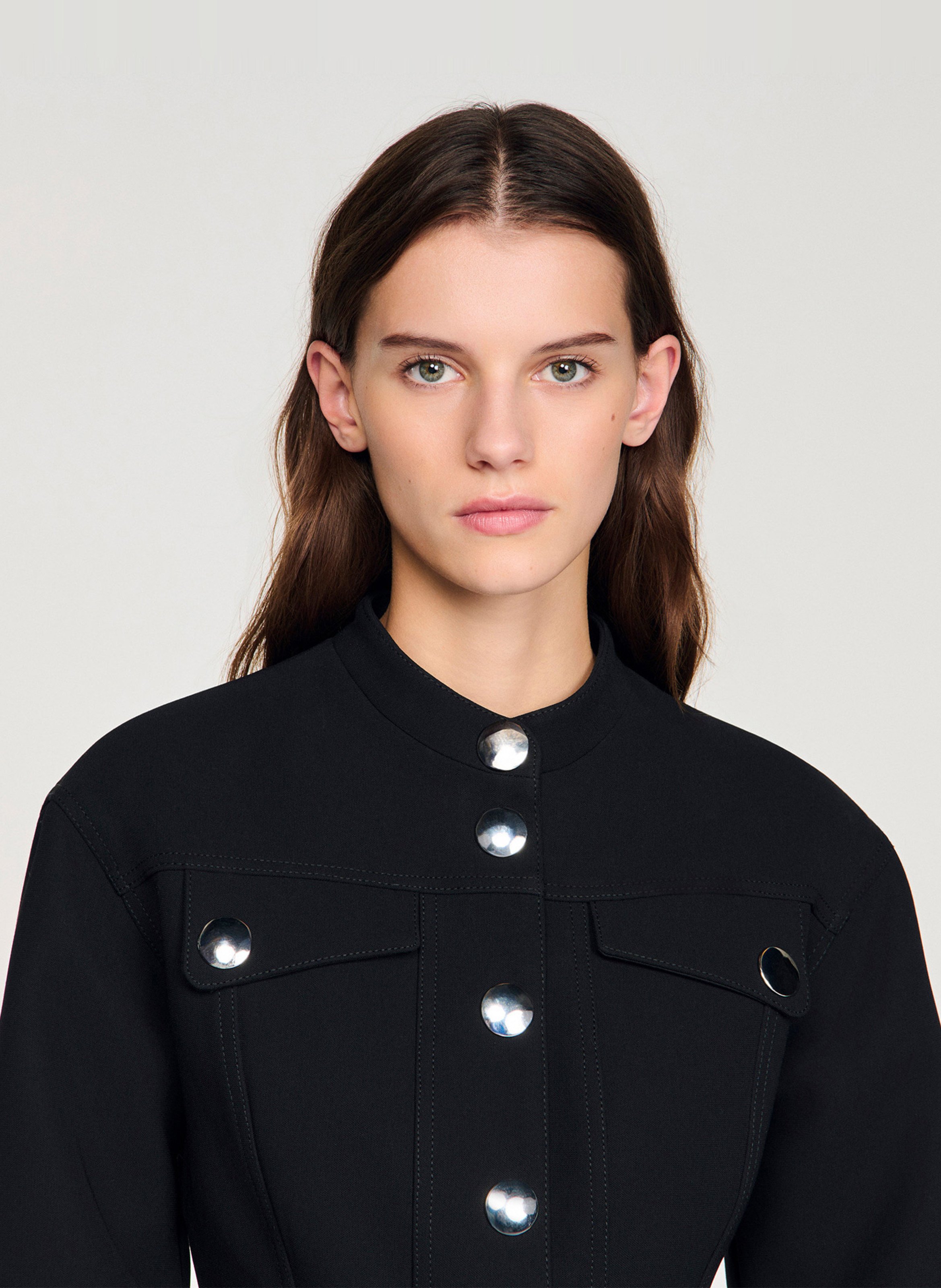 Short buttoned jacket with ruffles SANDRO Black