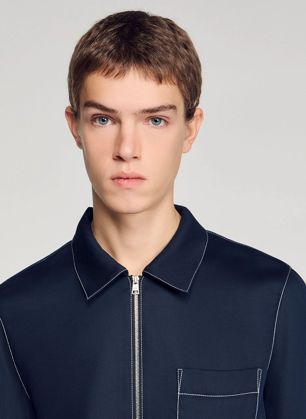 Oversized overhemd met ritssluiting en stiksels SANDRO Blauw