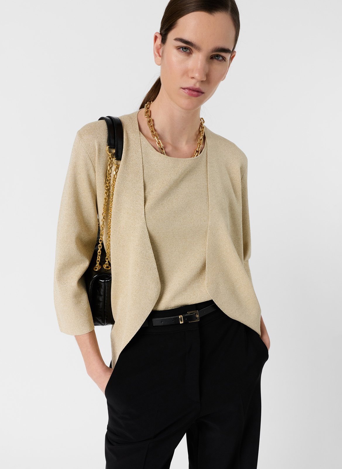 Shawl collar cardigan in lurex knit GERARD DAREL Yellow