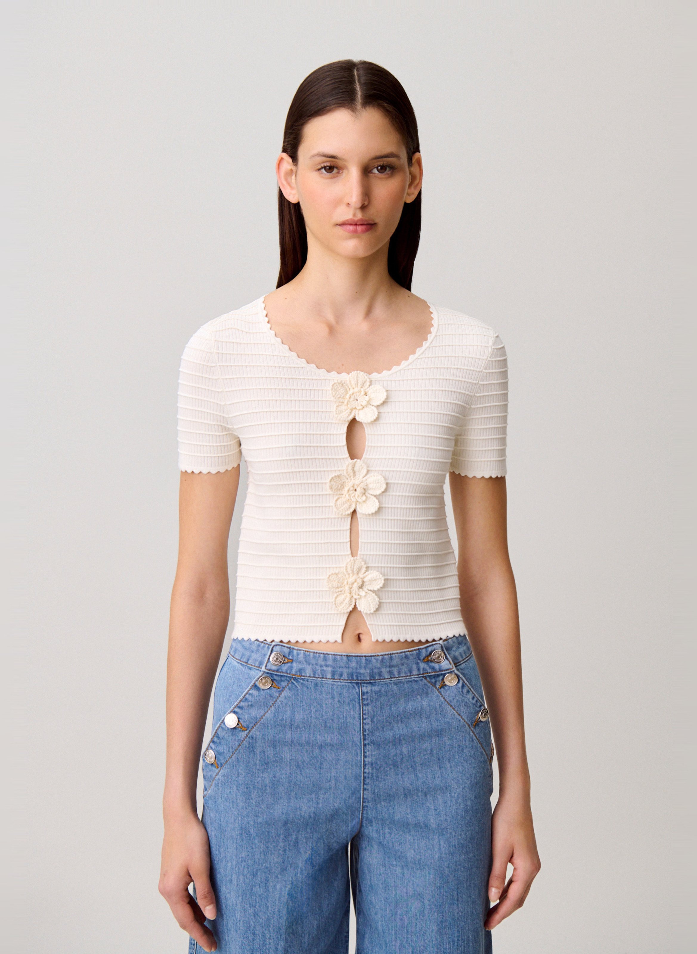 Straight round-neck knit sweater CLAUDIE PIERLOT Beige