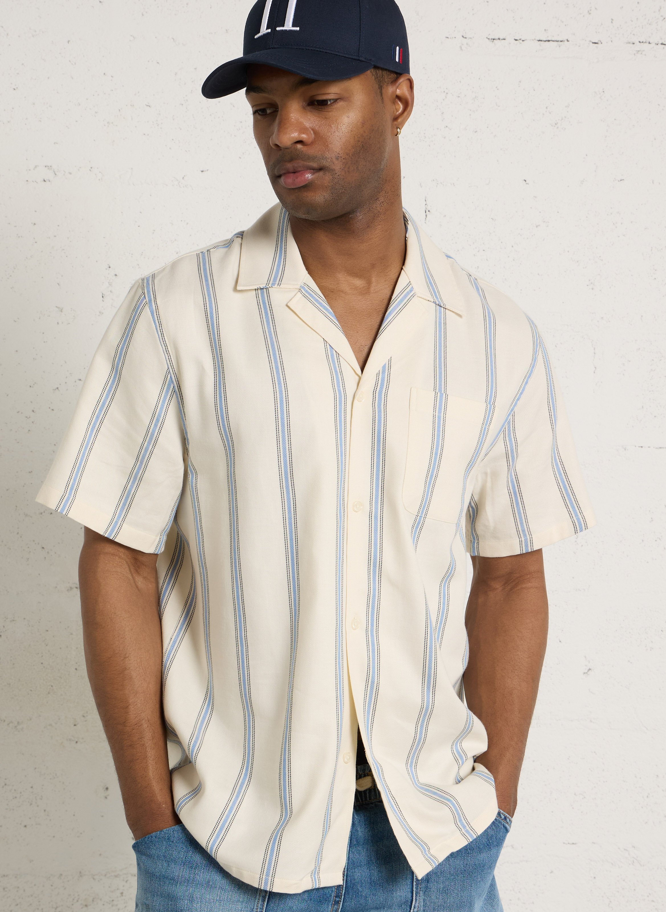 Camicia diritta con collo cubano in cotone LES DEUX Beige