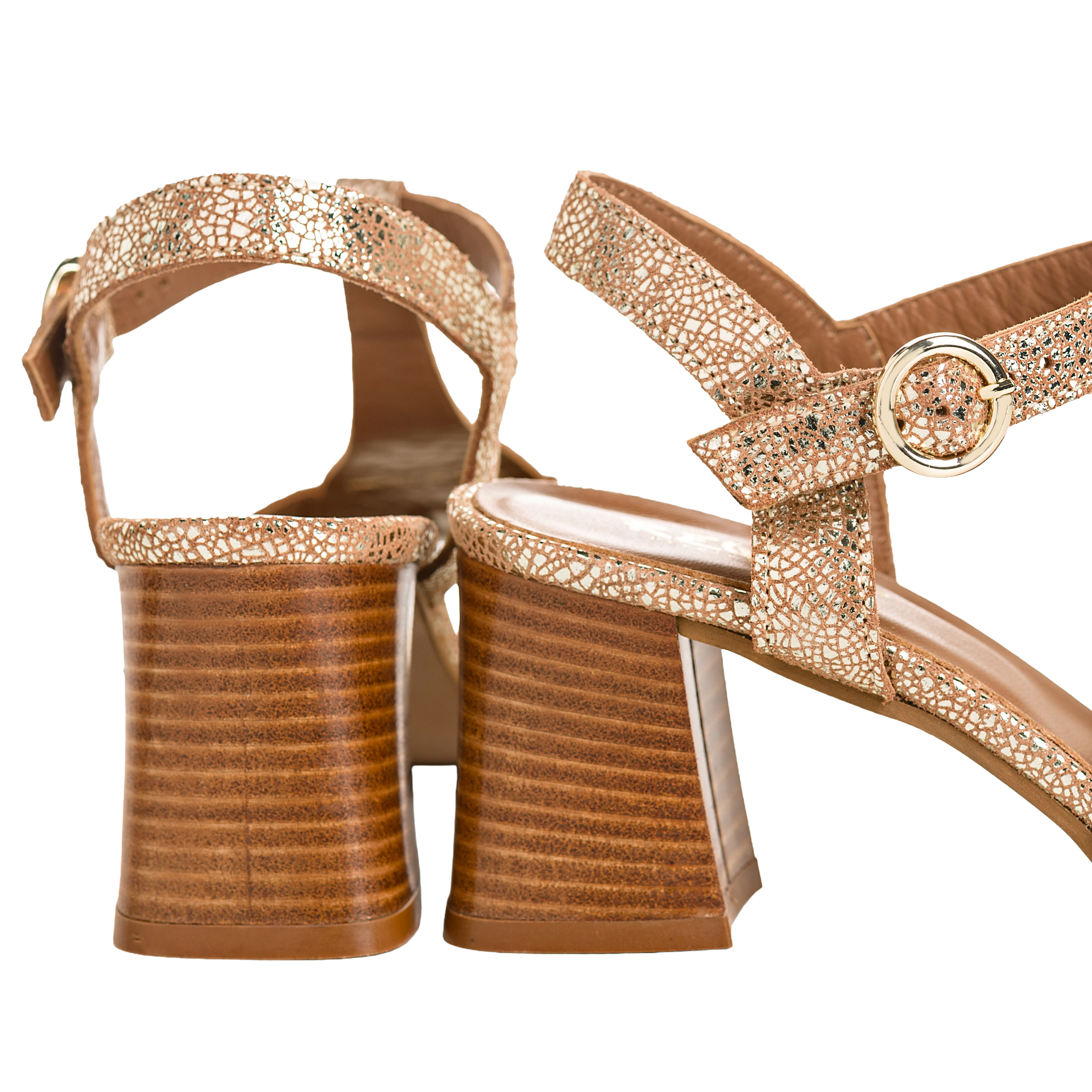 Heeled metallic leather sandals REQINS Golden