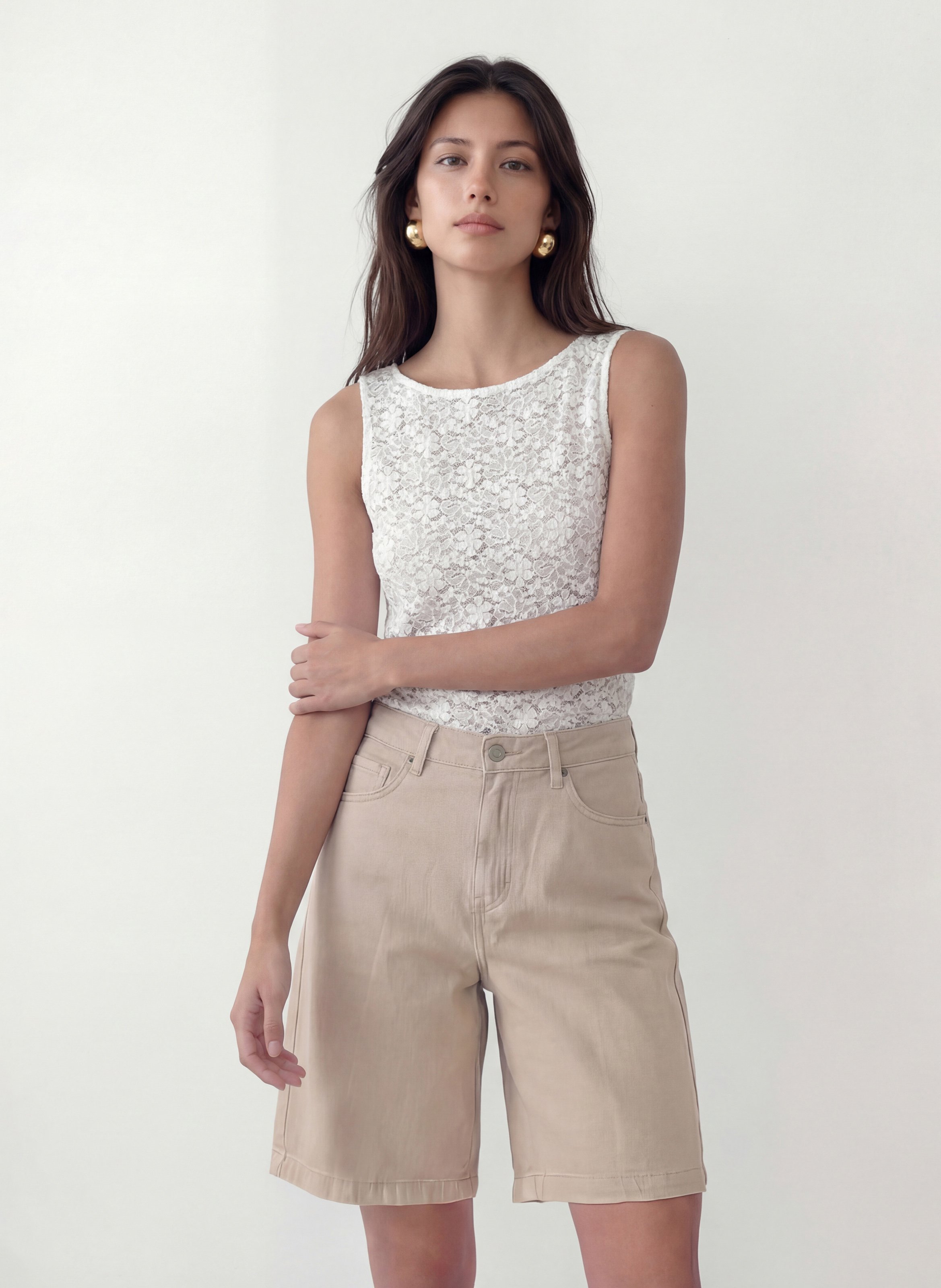 Débardeur droit col rond en dentelle KOOKAI Blanc