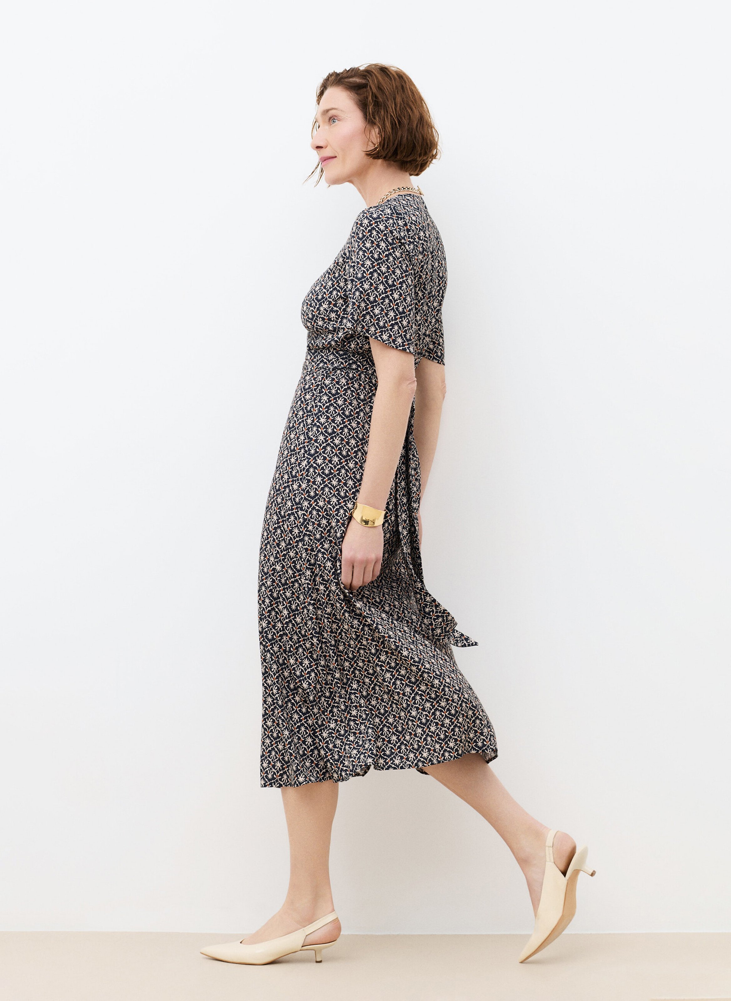 Robe midi col V imprimée CAROLL Noir