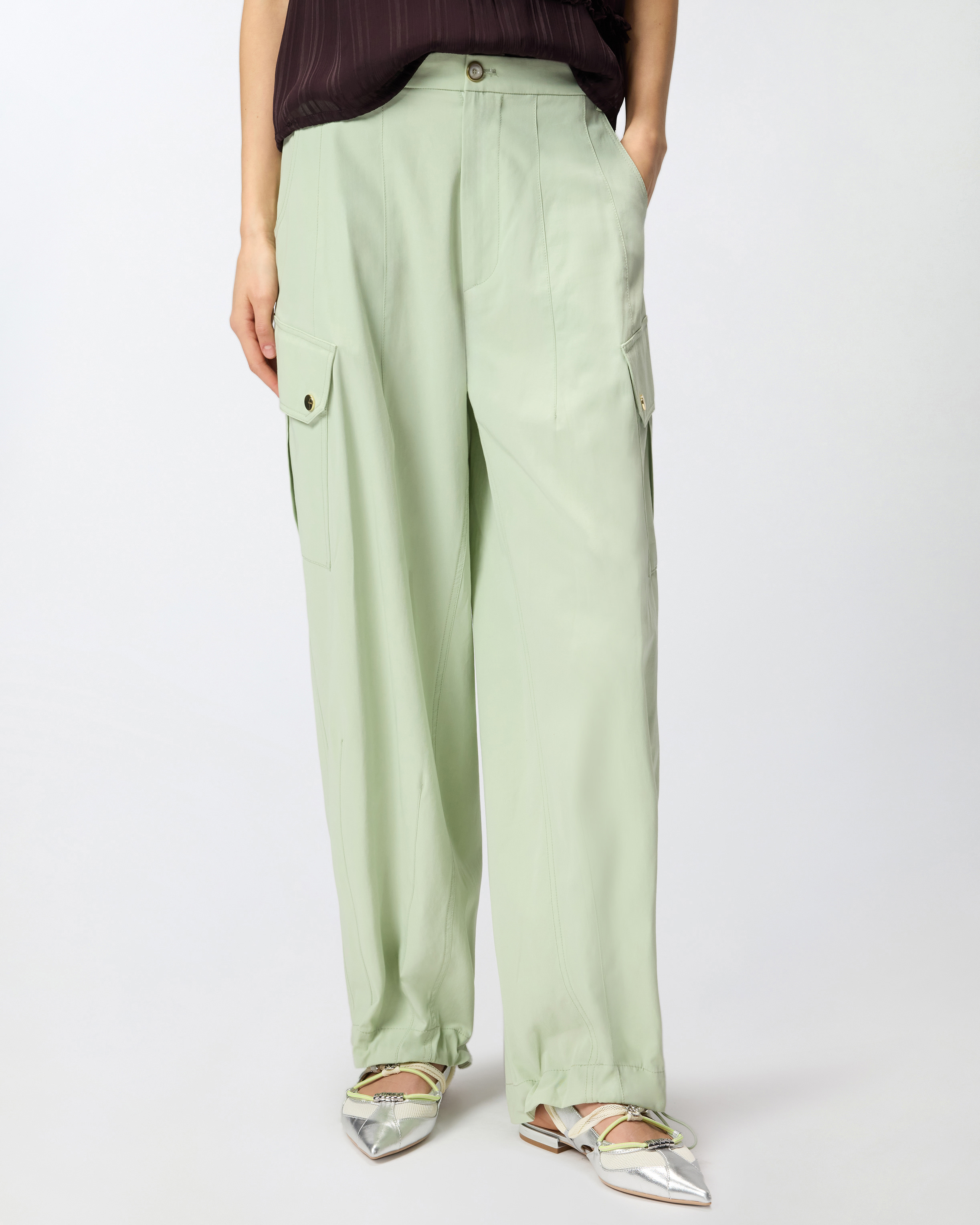 Pantalon fluide en coton PINKO Vert