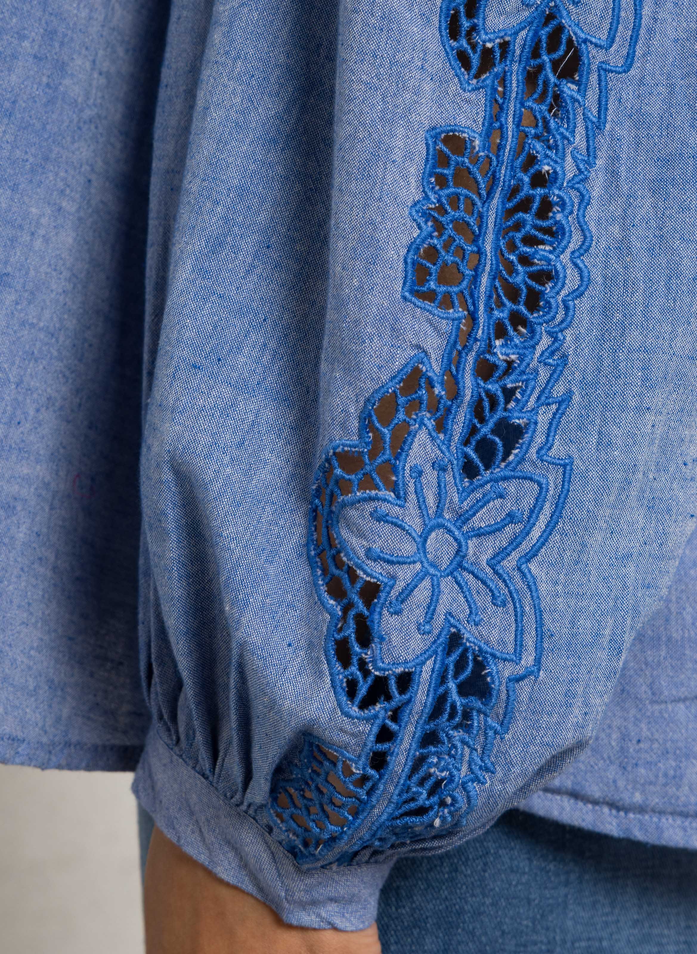 Blouse col volanté en coton FEEKA Bleu