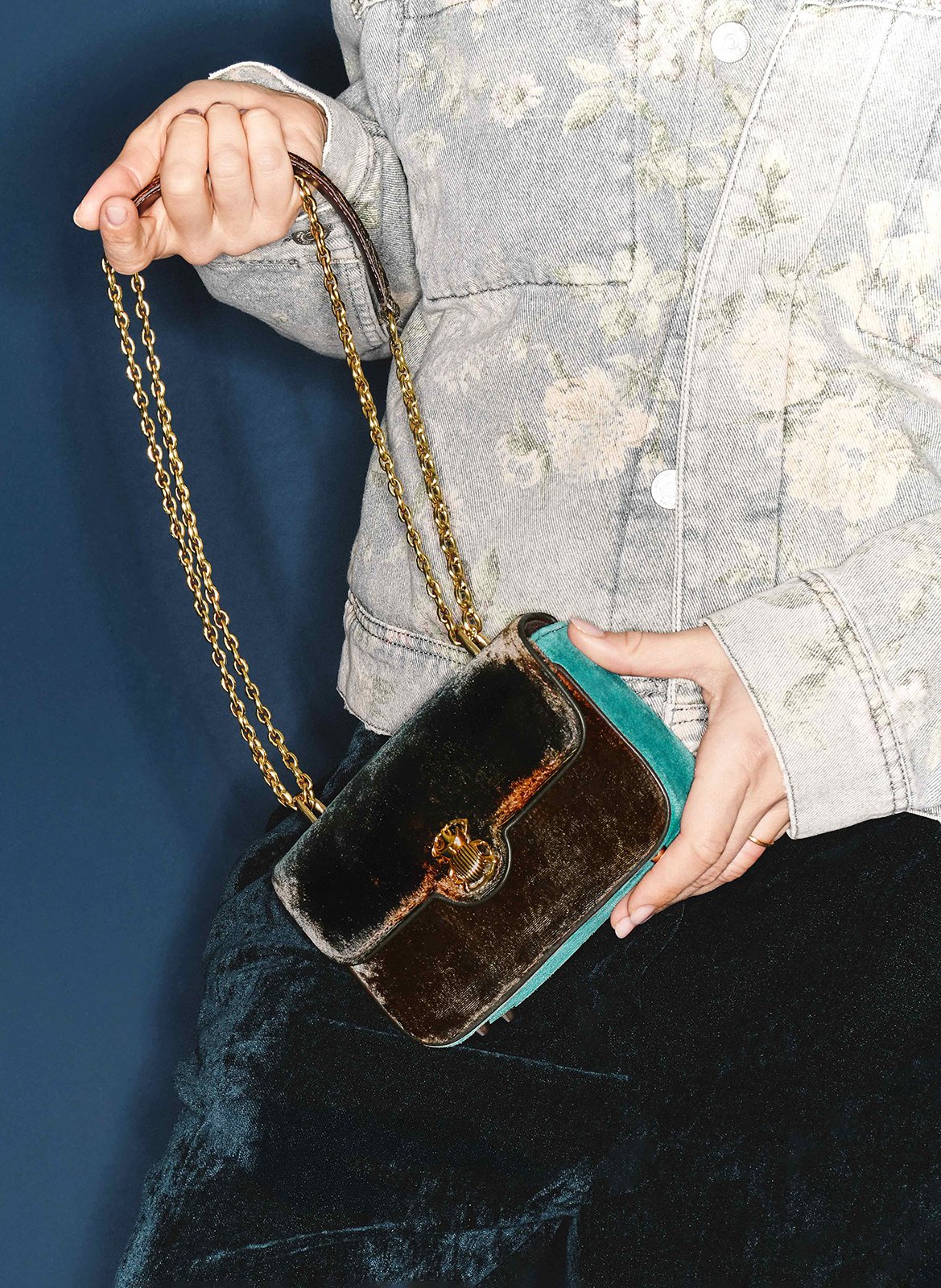 Velvet shoulder bag CLARIS VIROT Multicolored