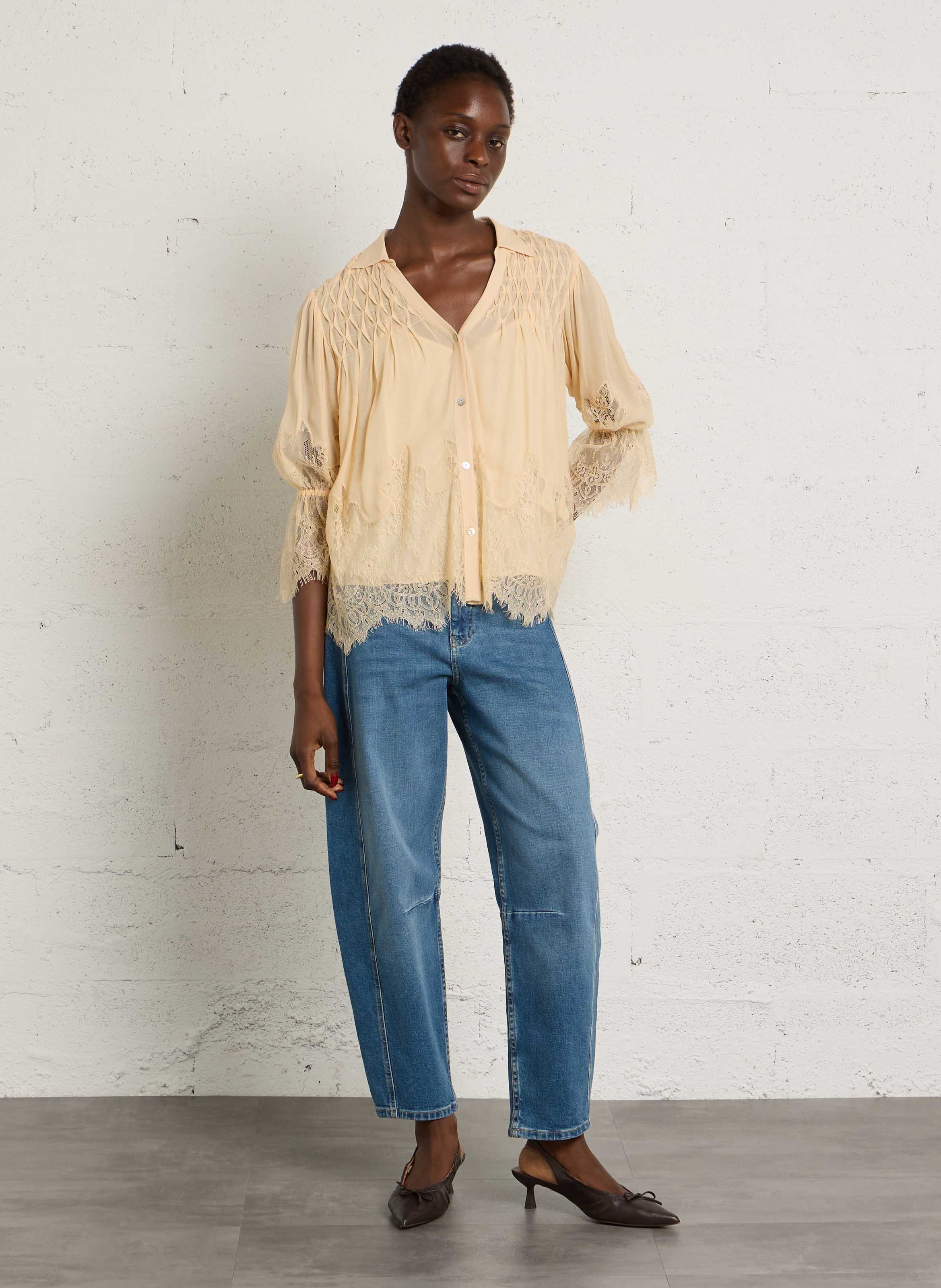 Blouse col v à revers BERENICE Orange