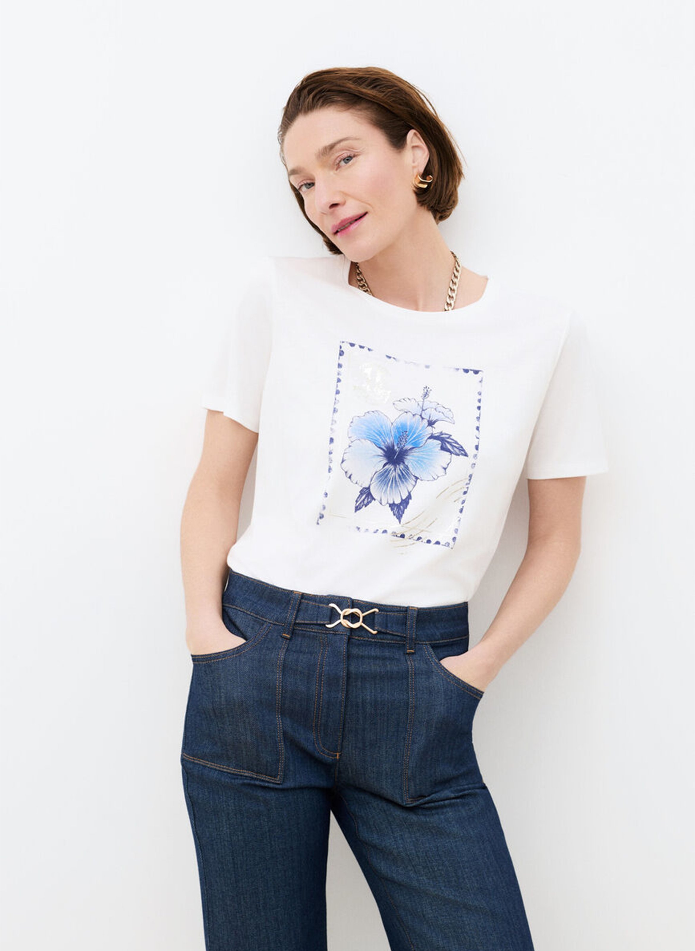 Tee-shirt col rond en coton mélangé CAROLL
