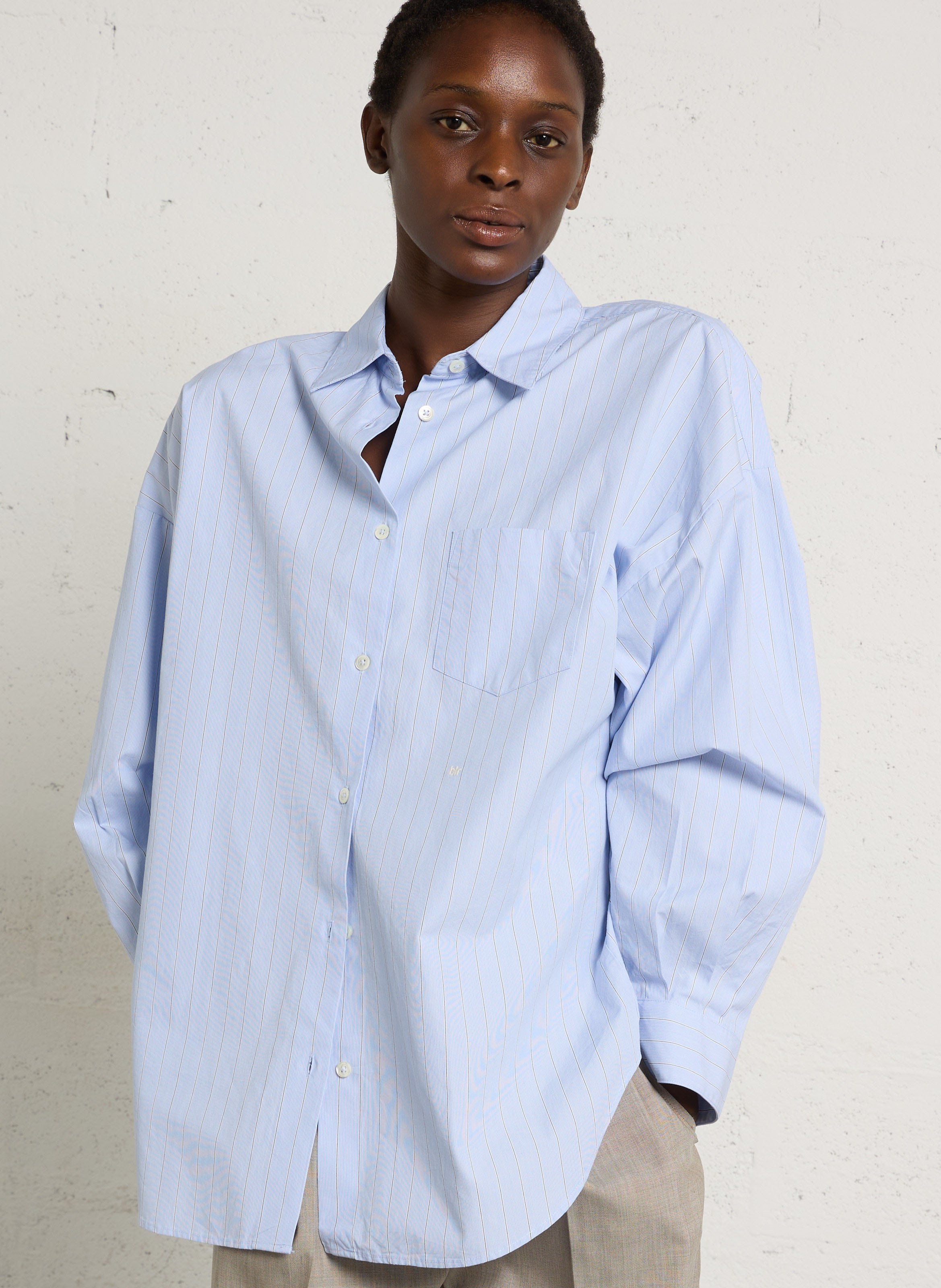 Chemise rayée en popeline de coton BELLEROSE Bleu