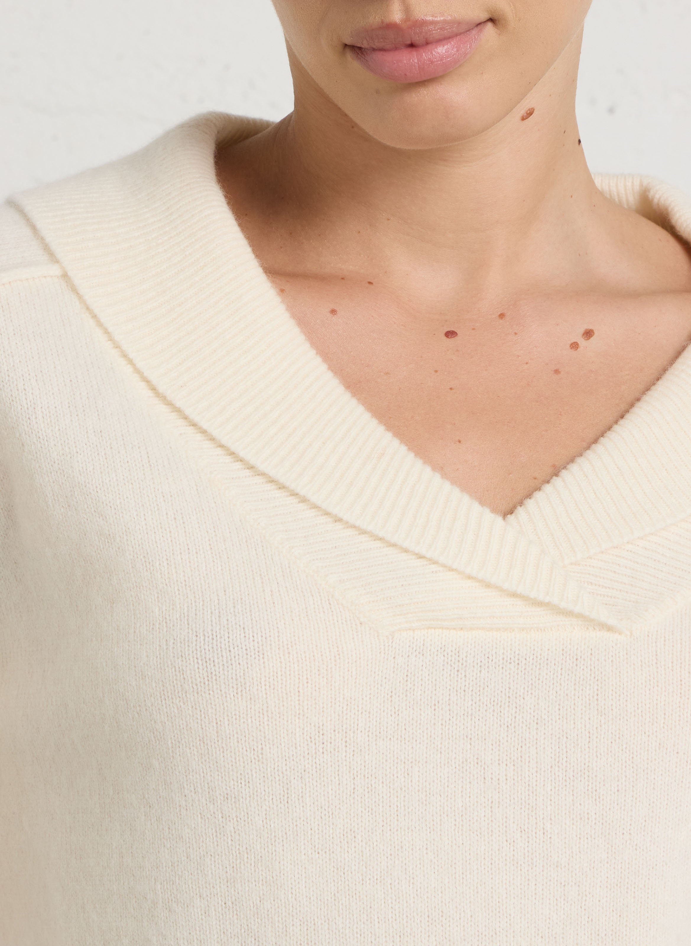 Pull droit à col chale en laine MAISON 123 Blanc