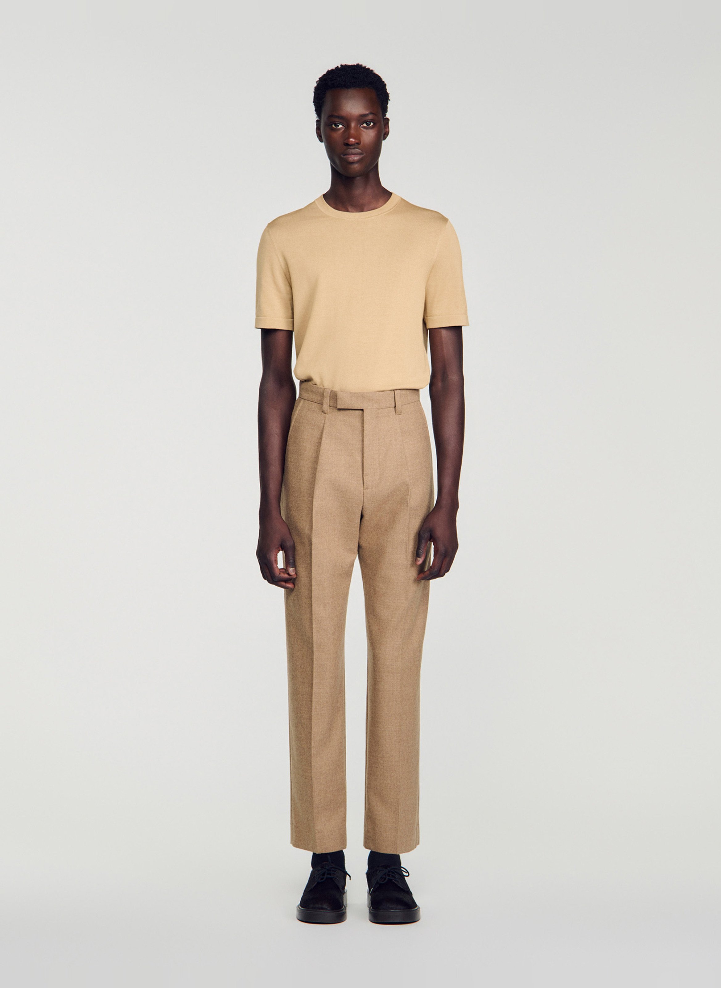 Pantalon de costume droit en laine SANDRO Beige