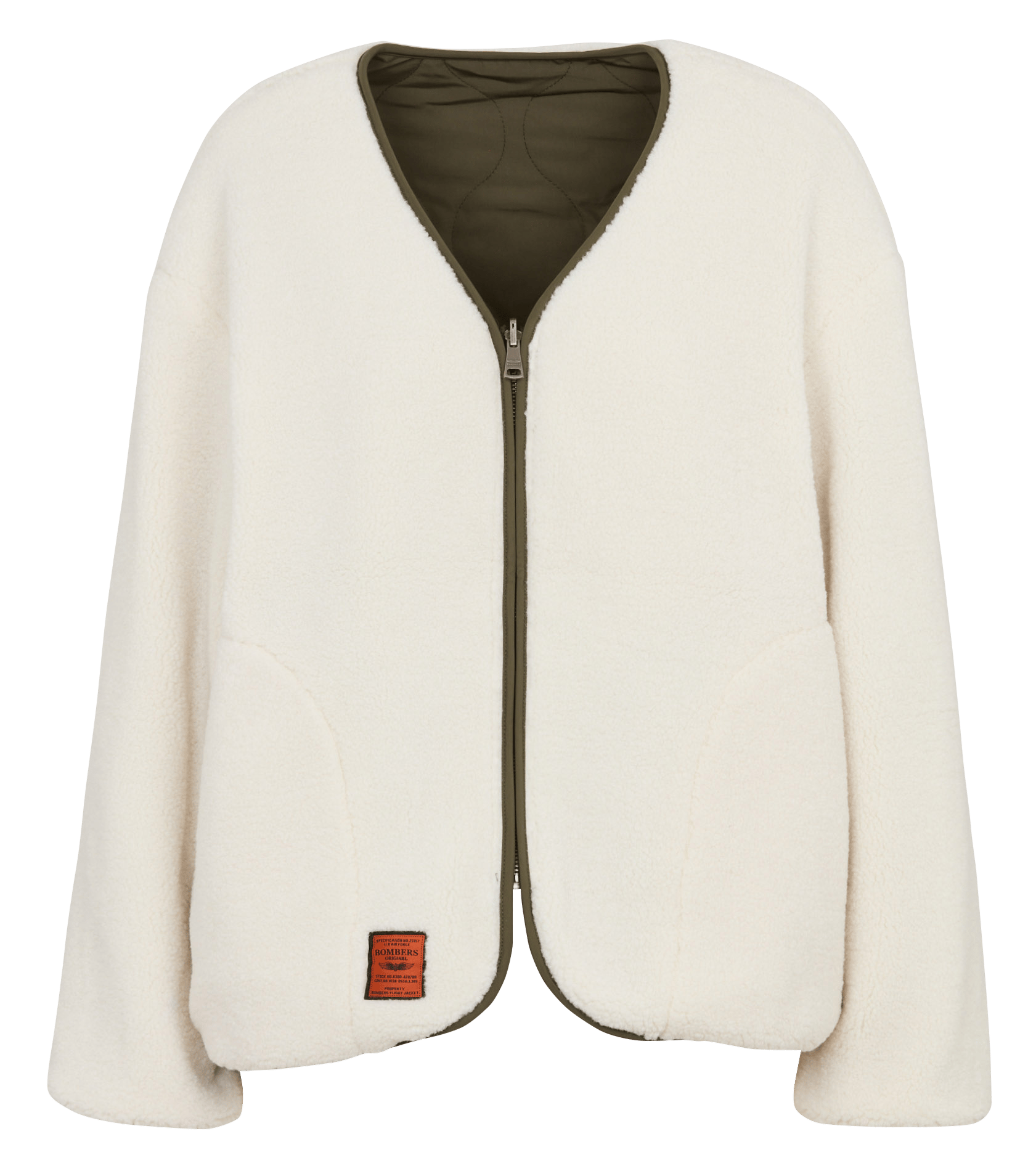 Quilted straight V-neck jacket BOMBERS ORIGINAL Khaki