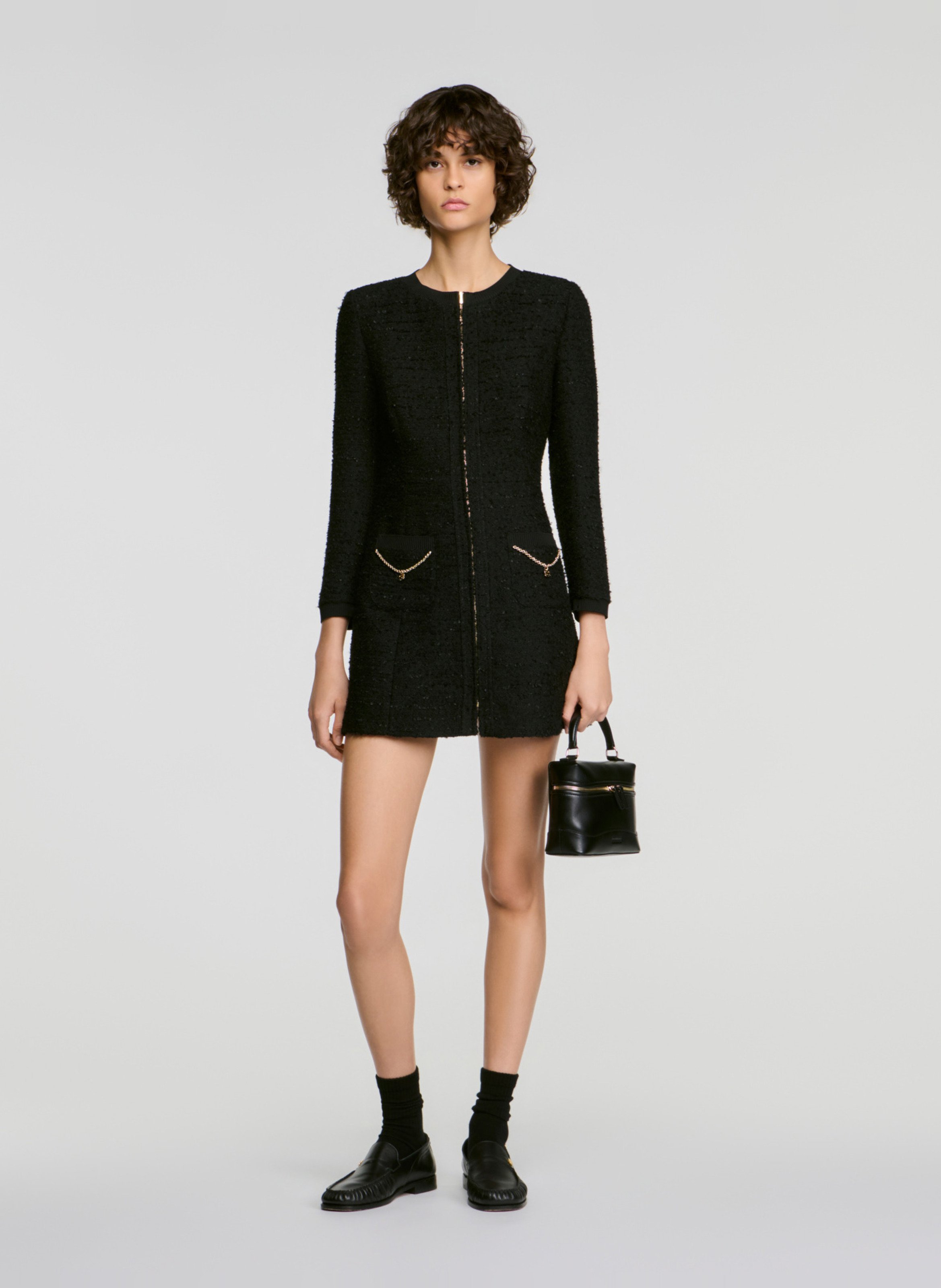 Robe courte zippée en tweed SANDRO Noir