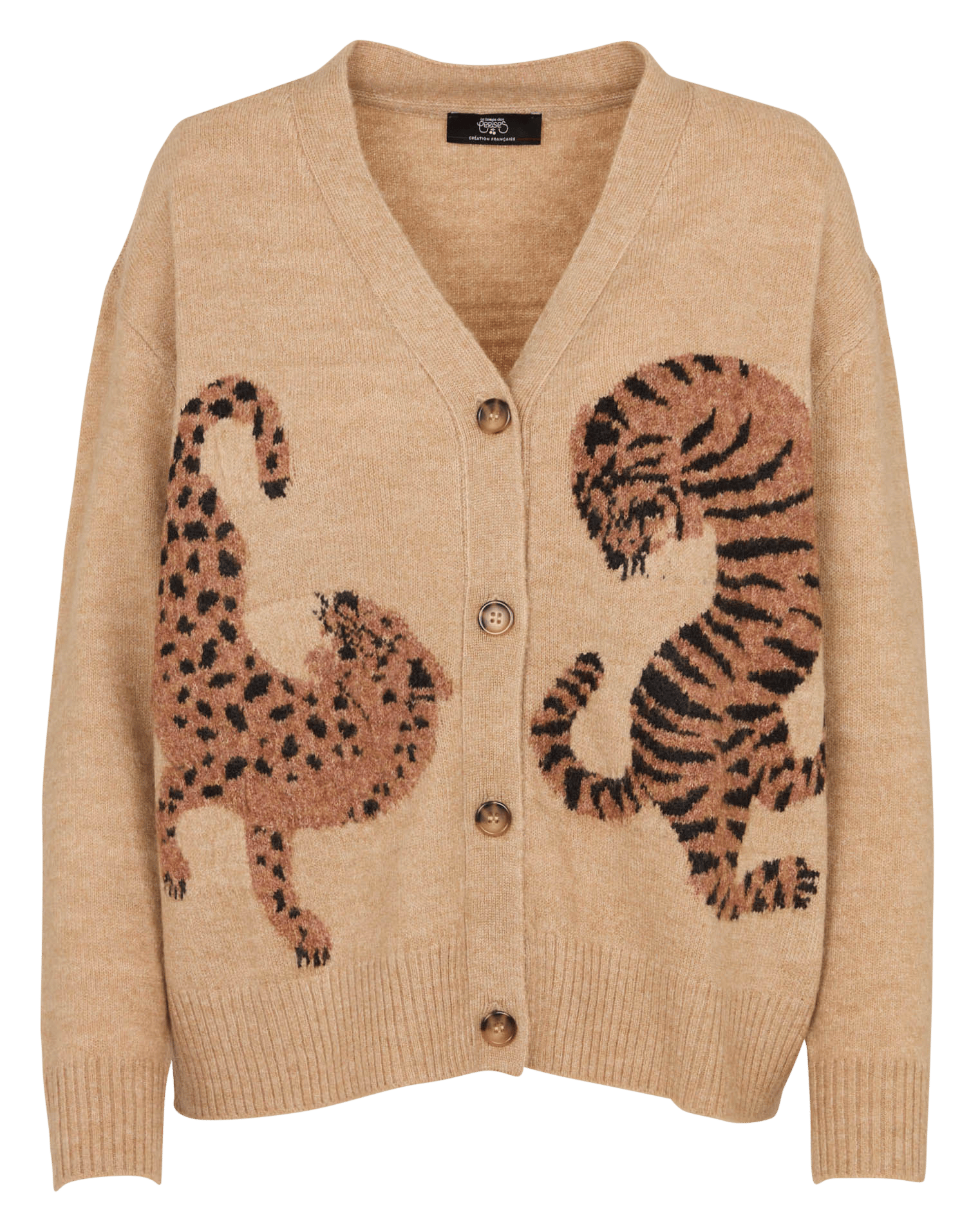 Gilet col V à motif LE TEMPS DES CERISES Marron