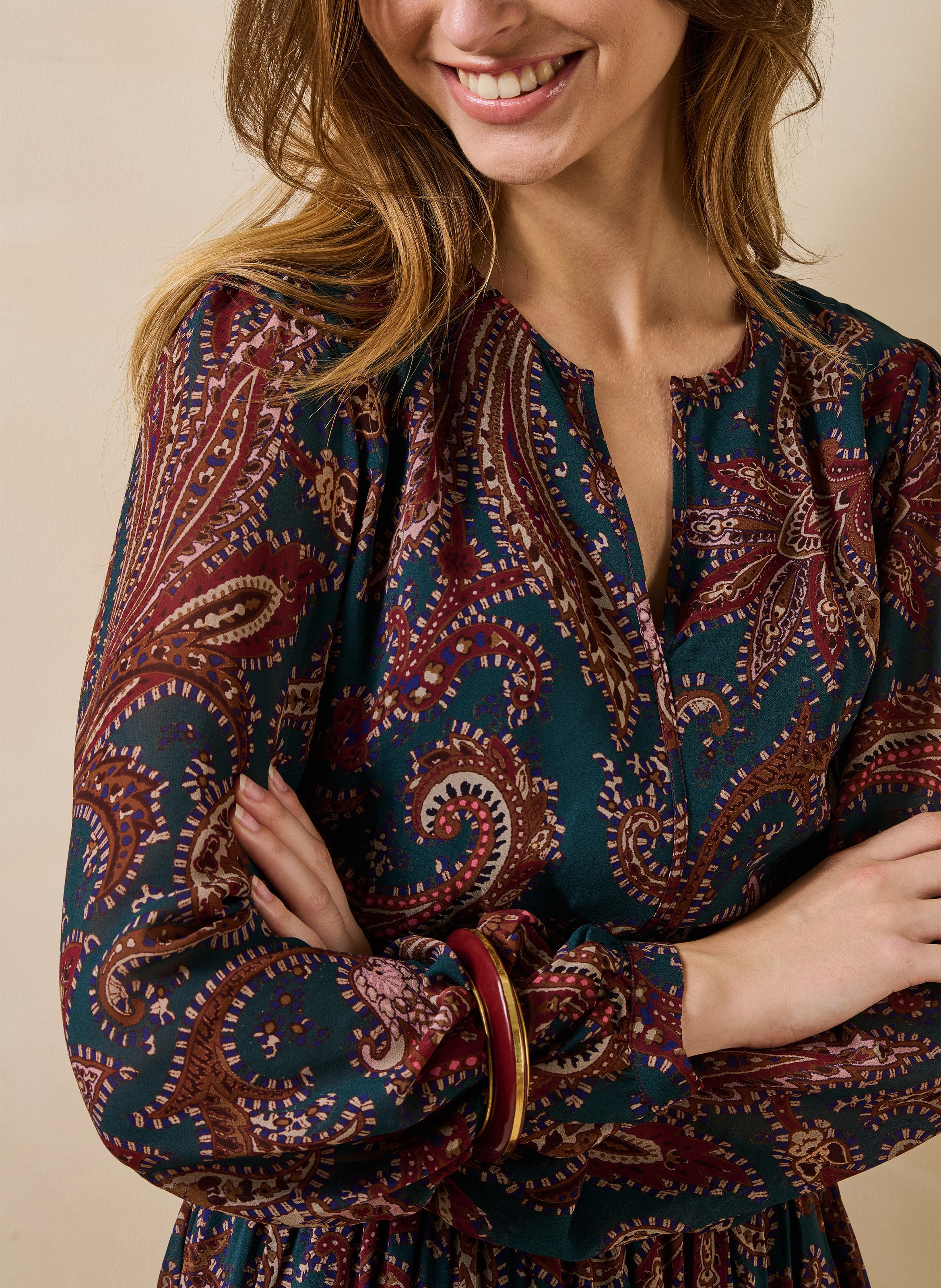 Printed henley midi dress LA FEE MARABOUTEE Blue