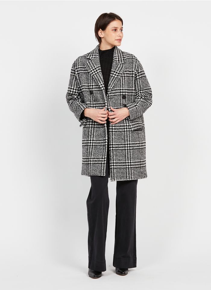 SAISON 1865 Black Mid-length check print coat