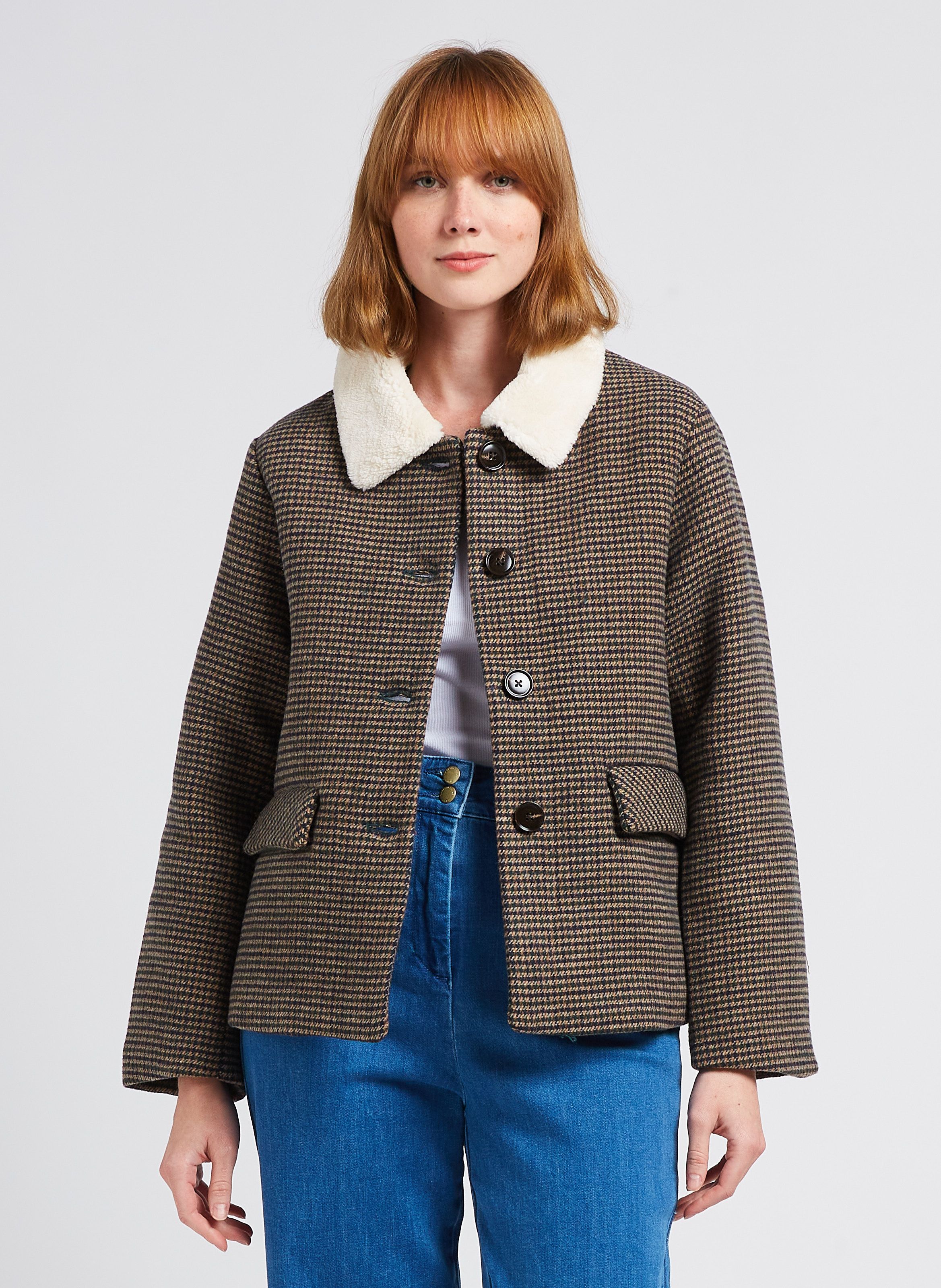 Manteau court 2025 à carreaux femme