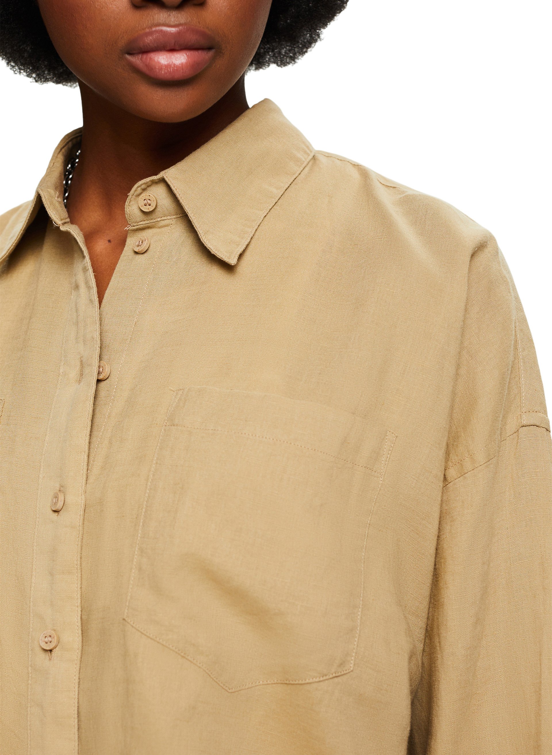 Chemise col classique en lin mélangé coton ESPRIT Beige