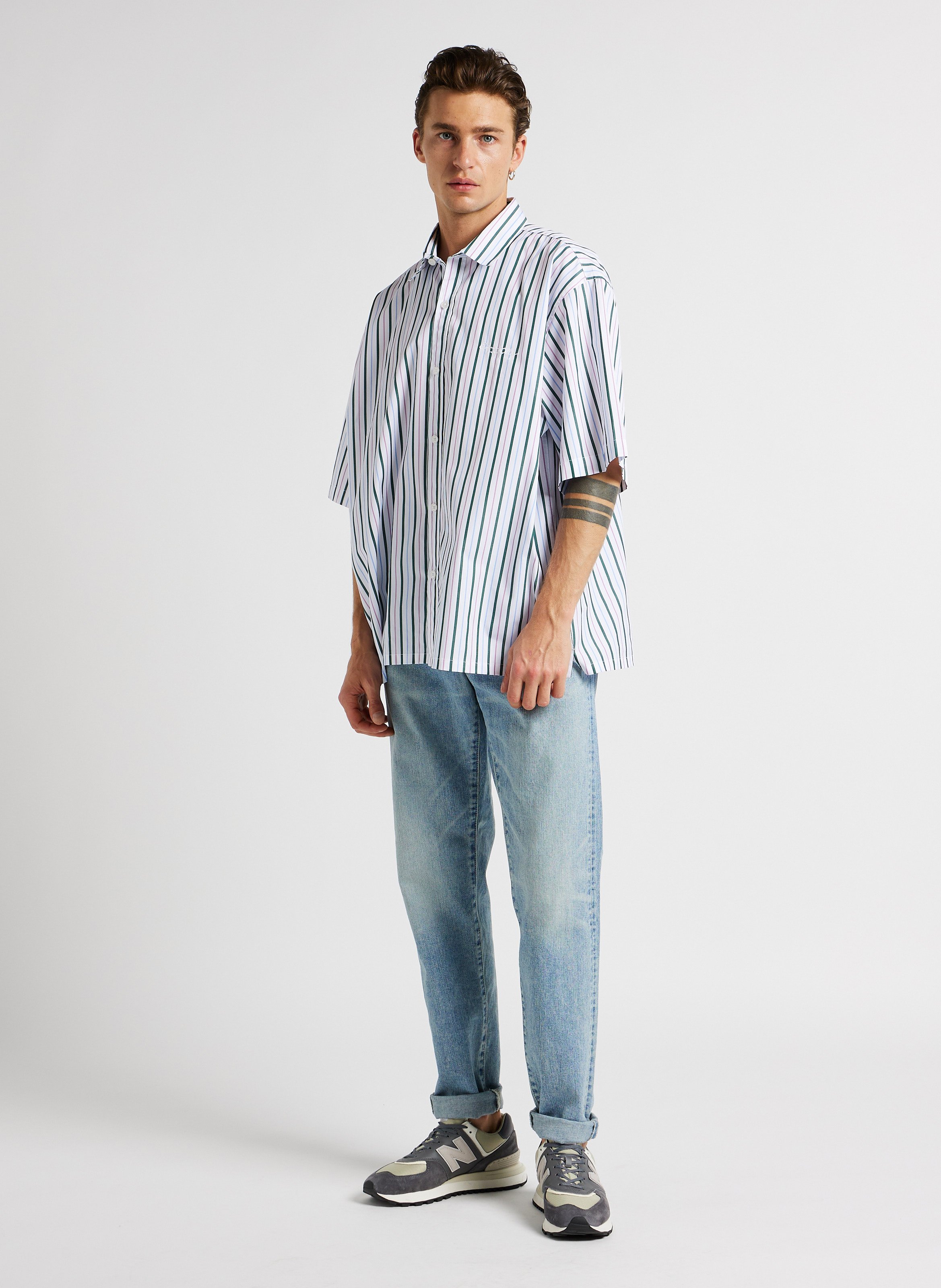 Oversize striped cotton shirt with classic collar EDWIN Multicolored