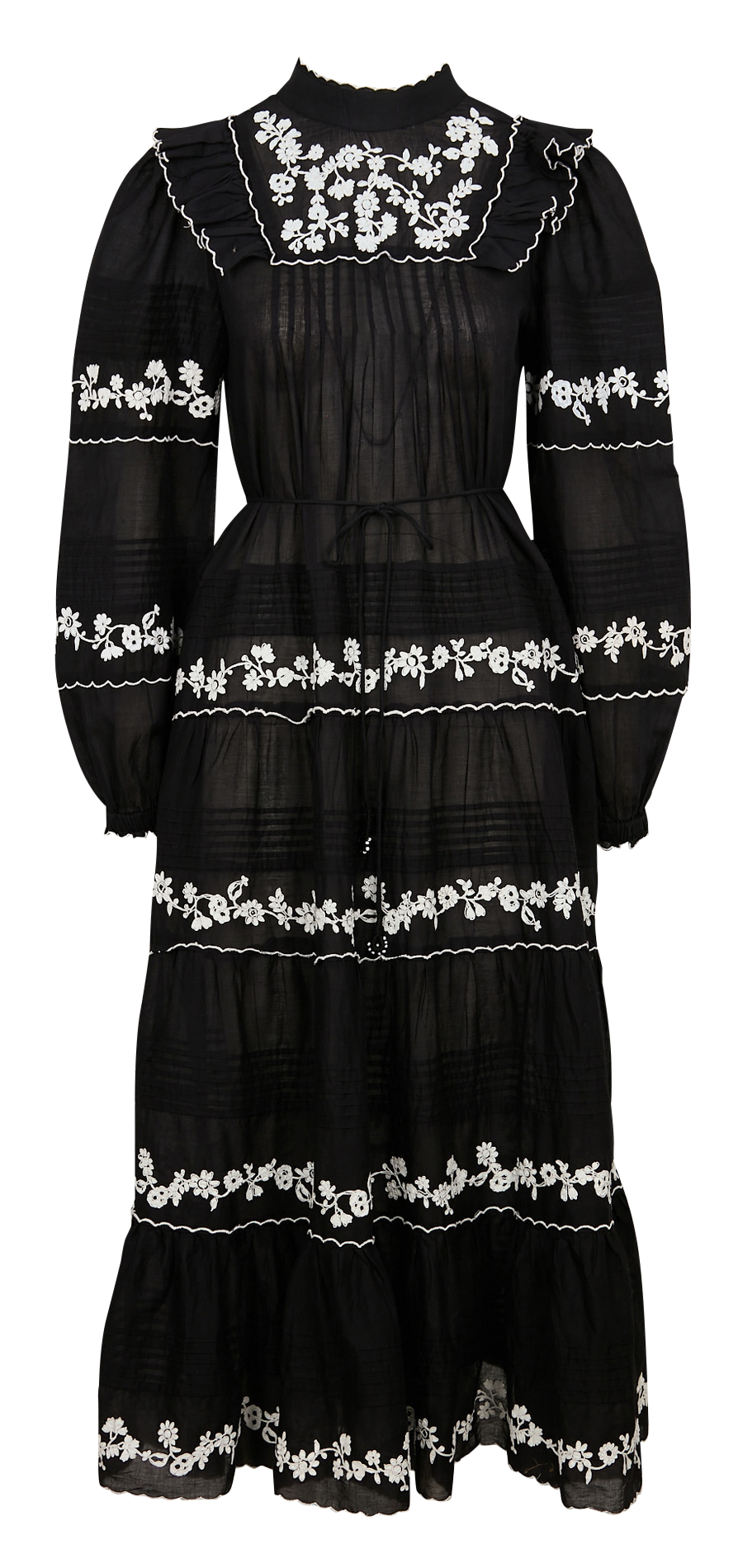 Long embroidered cotton dress FARM RIO Black
