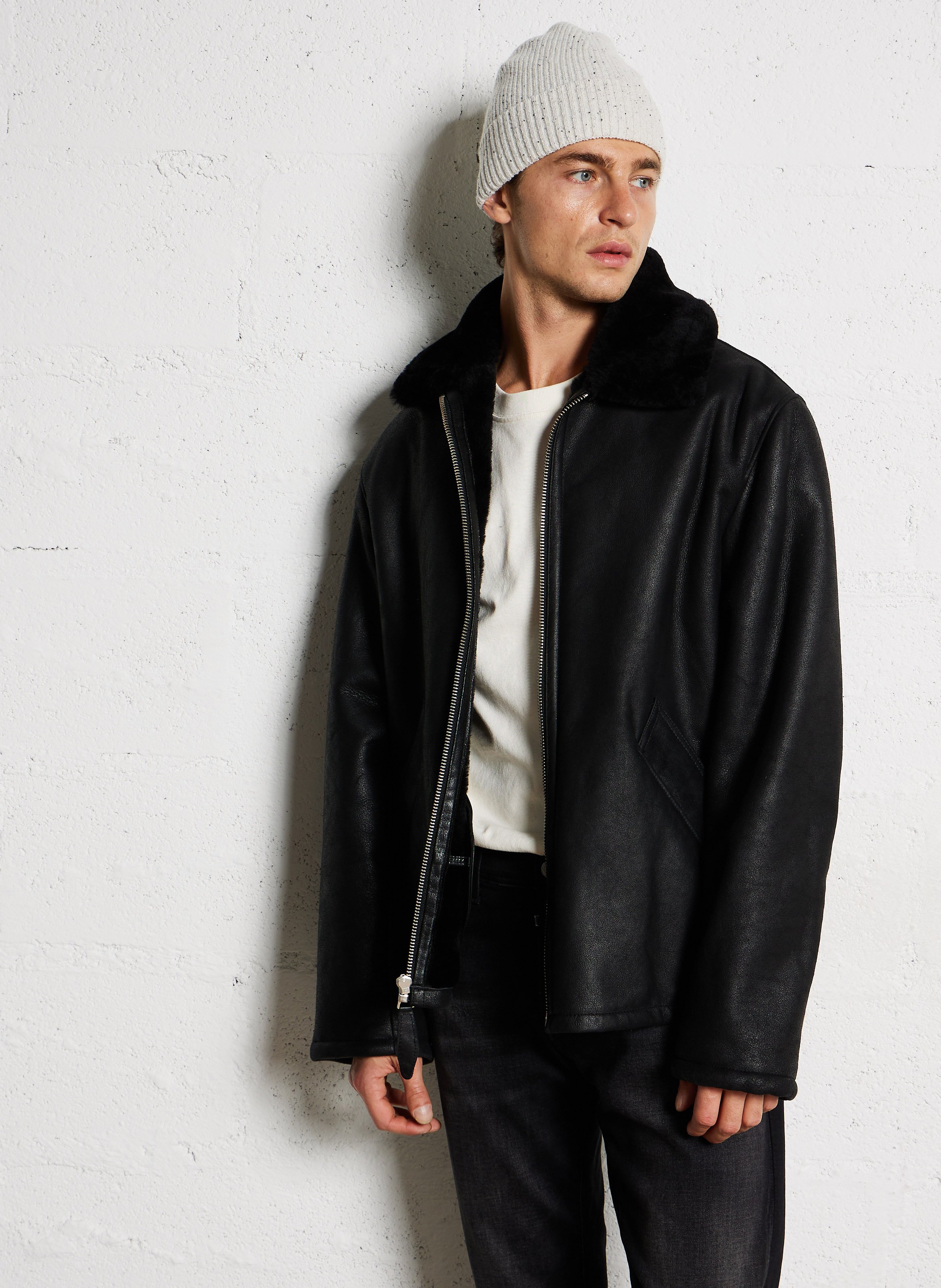 Bombardier en cuir SCHOTT Noir