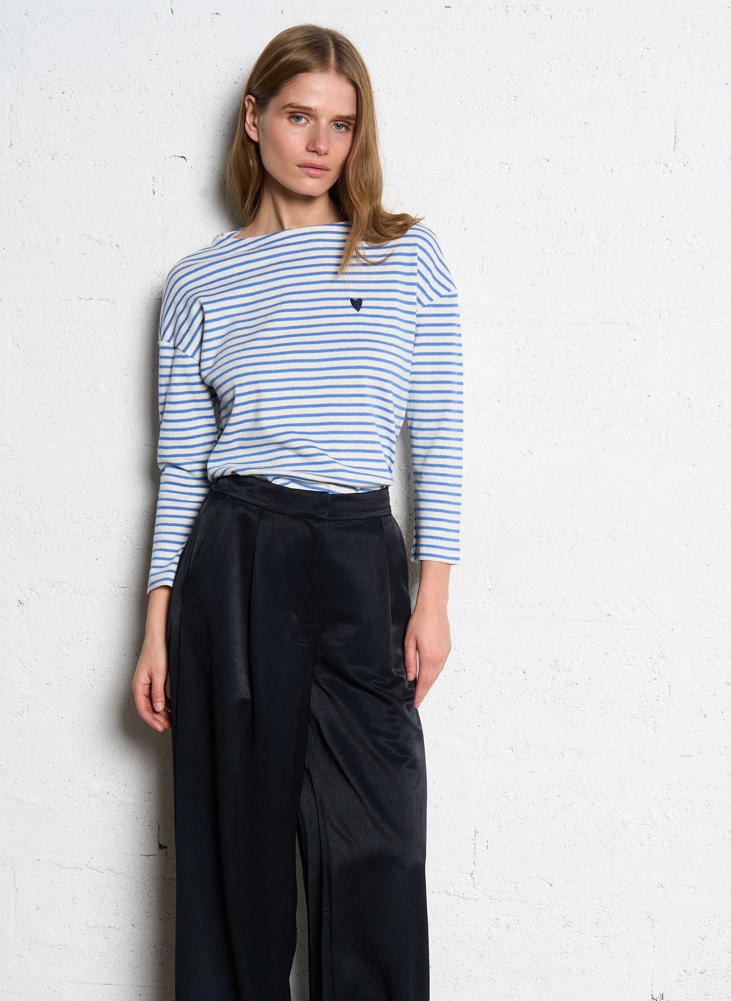 Striped top in blended cotton I CODE Blue