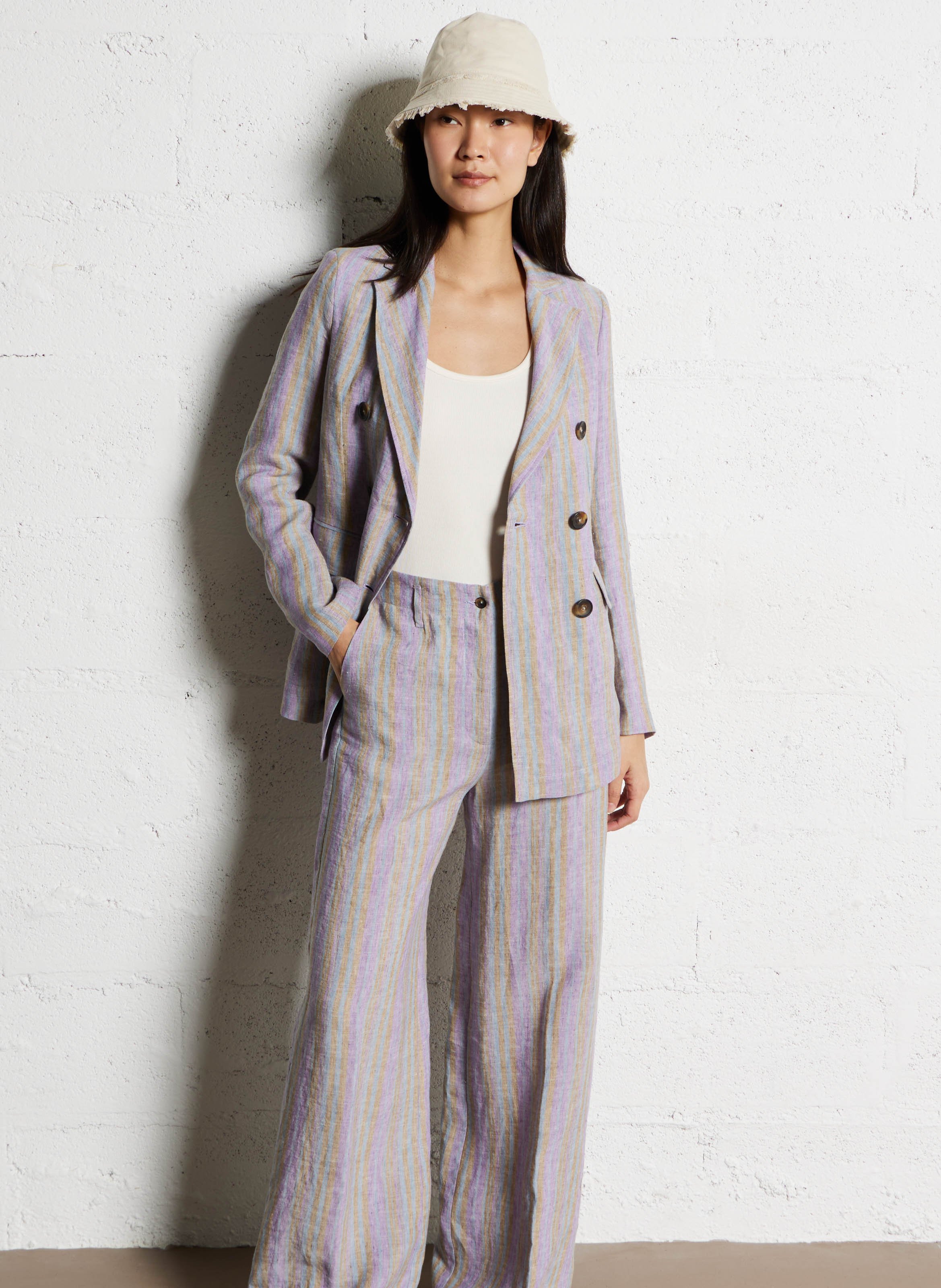 Blazer droit en lin rayé DIEGA Bleu