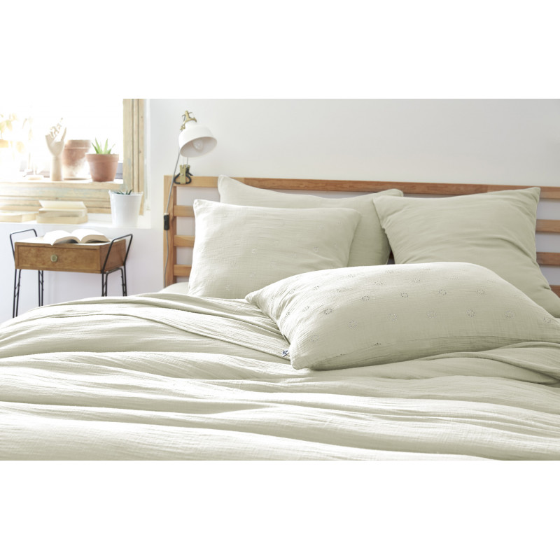 Cotton percale pillow case L'EFFET PAPILLON Green