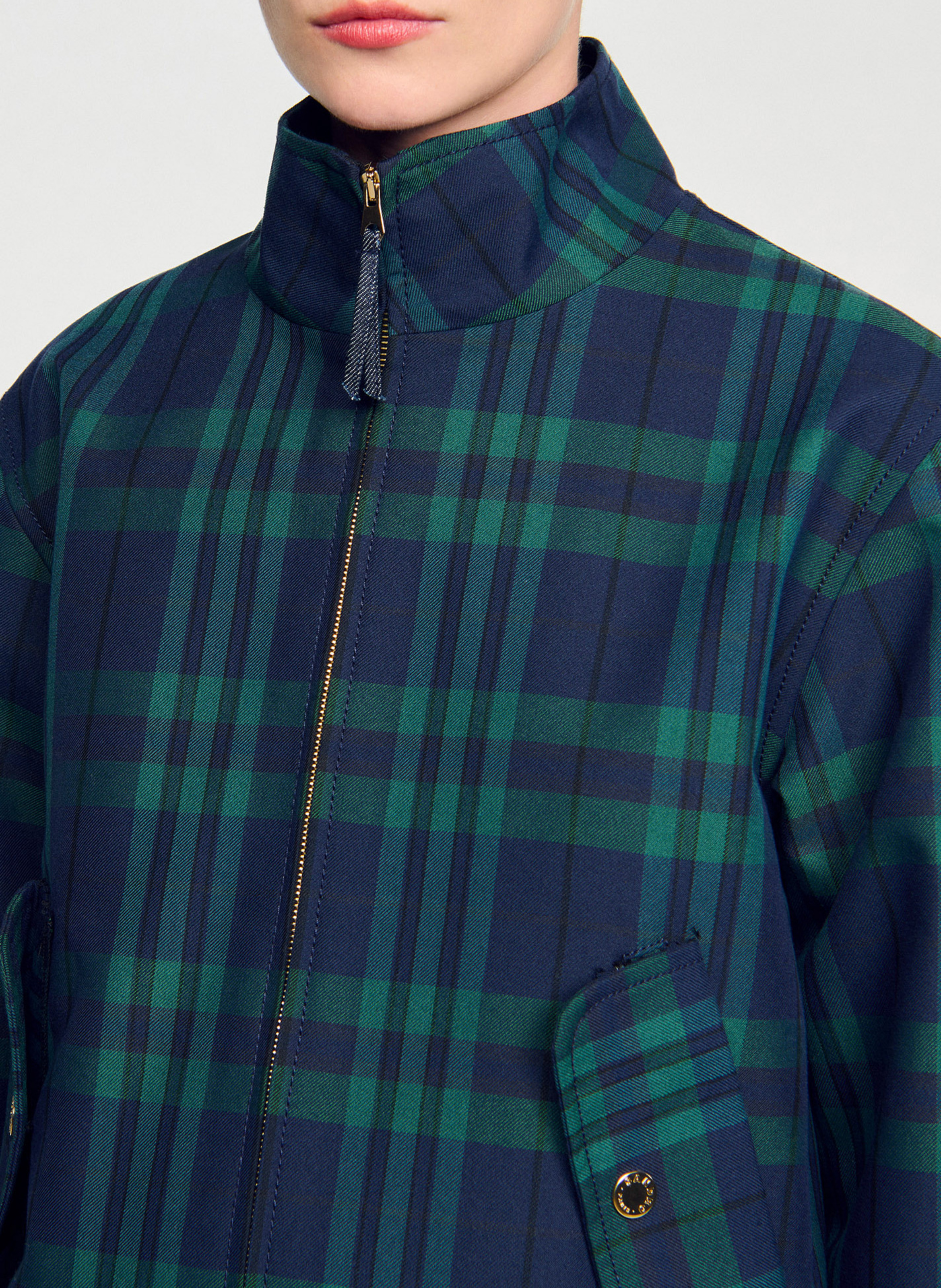 High-neck checkered jacket SANDRO Green