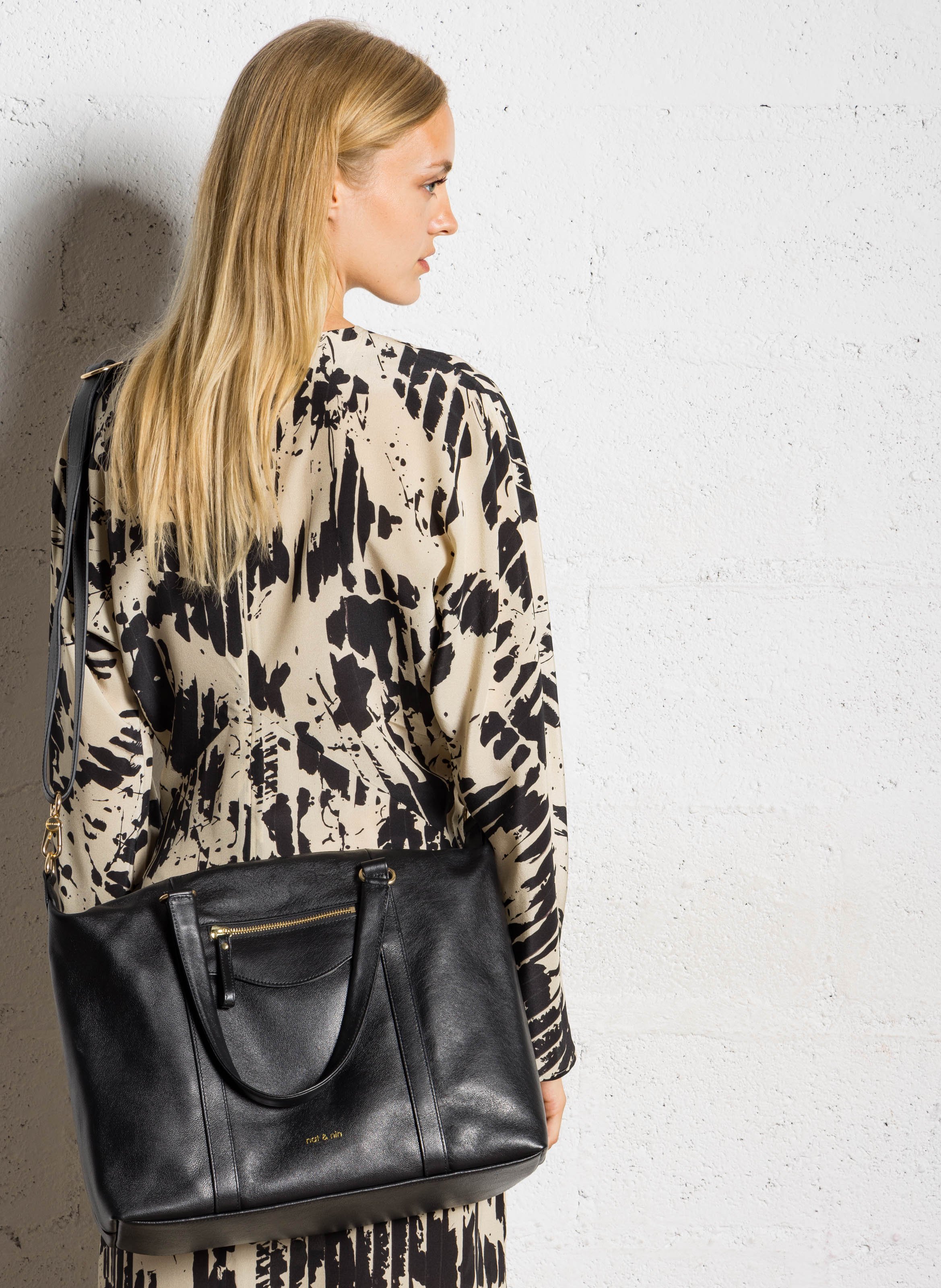 Sac porté épaule en cuir NAT & NIN Noir