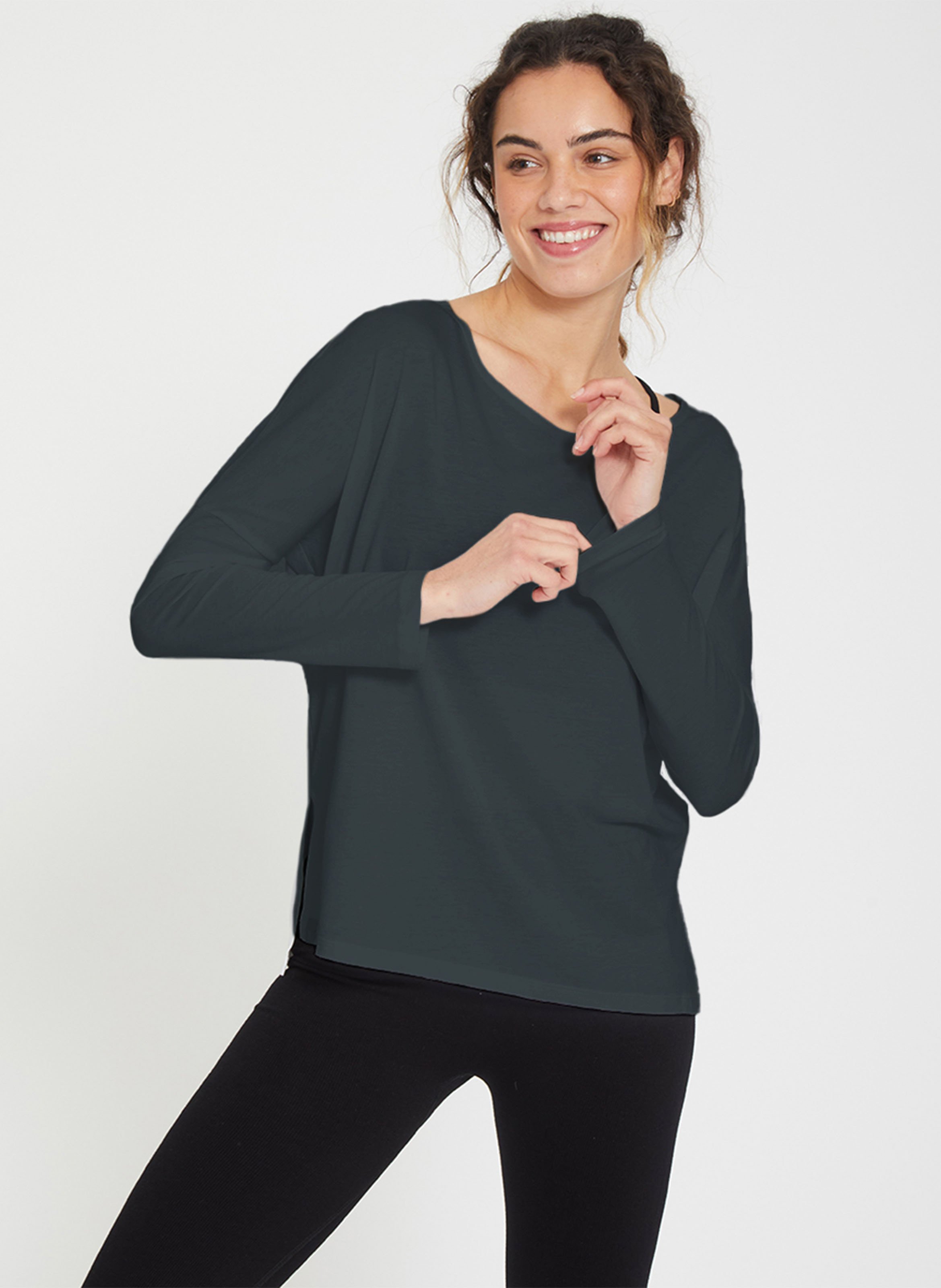 Tee-shirt ample manches longues uni YOGA SEARCHER Vert