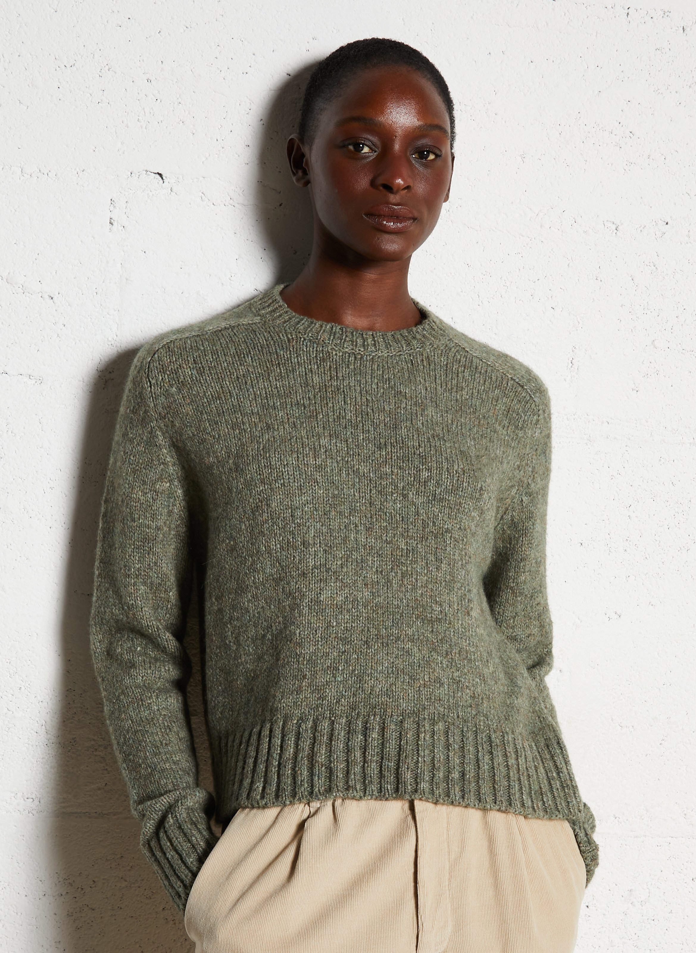Pull droit col rond en maille MASSCOB Vert