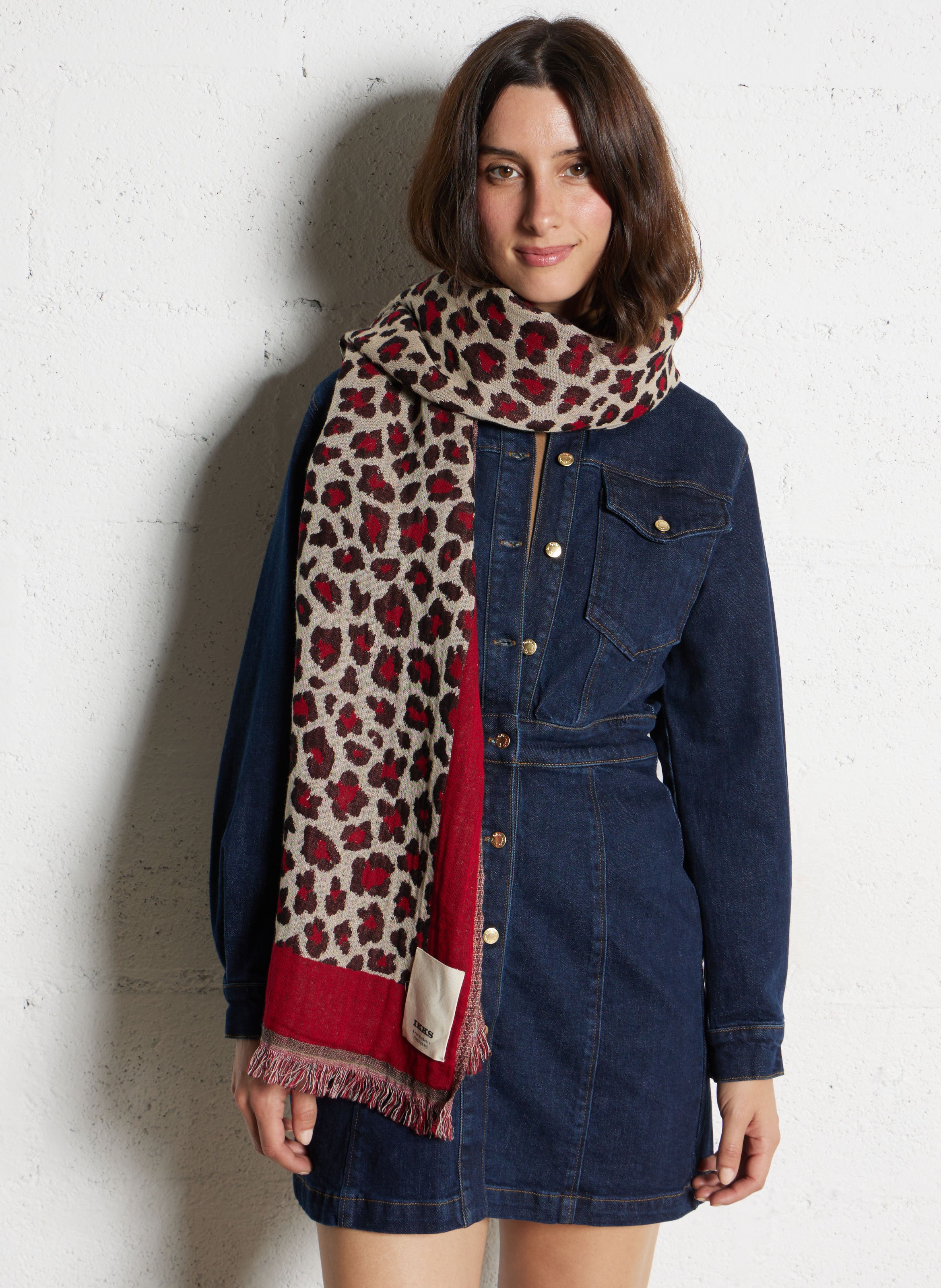 Leoparden-Jacquard-Tuch aus Baumwollmischung IKKS Rot